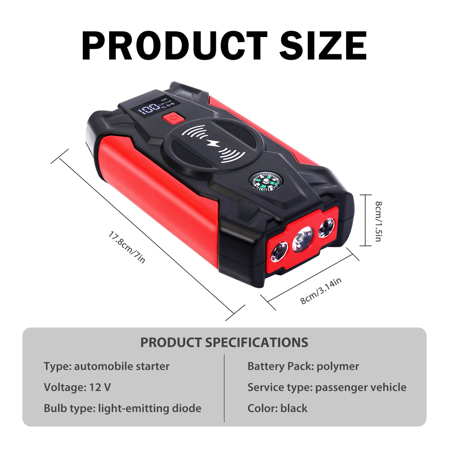 Portable Car Jump Starter 4000A Peak 39800mAH Battery Jump Starter, Up to 8.0L Gas or 6.5L Diesel, 12V Auto Battery Booster with Wireless Charging & LCD Display, 4 LED Modes, Power Bank Charger