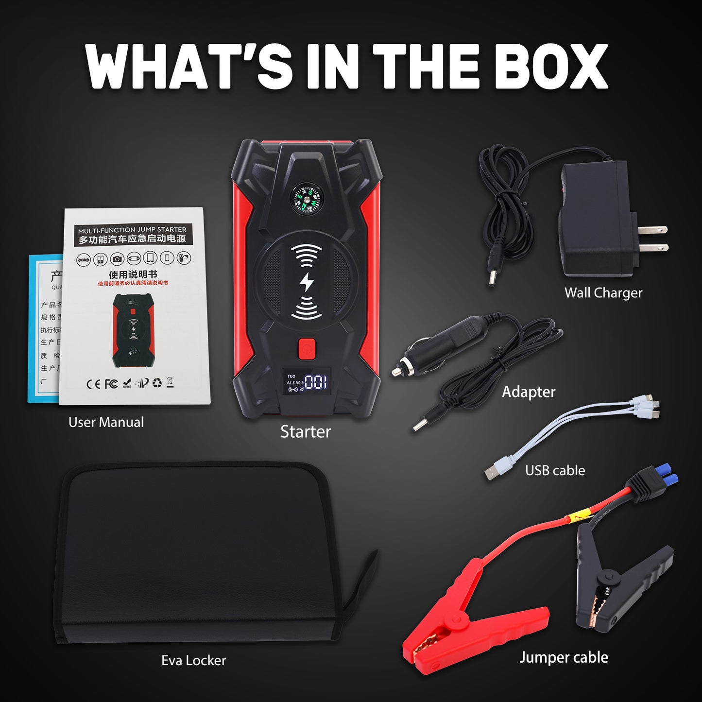 Portable Car Jump Starter 4000A Peak 39800mAH Battery Jump Starter, Up to 8.0L Gas or 6.5L Diesel, 12V Auto Battery Booster with Wireless Charging & LCD Display, 4 LED Modes, Power Bank Charger