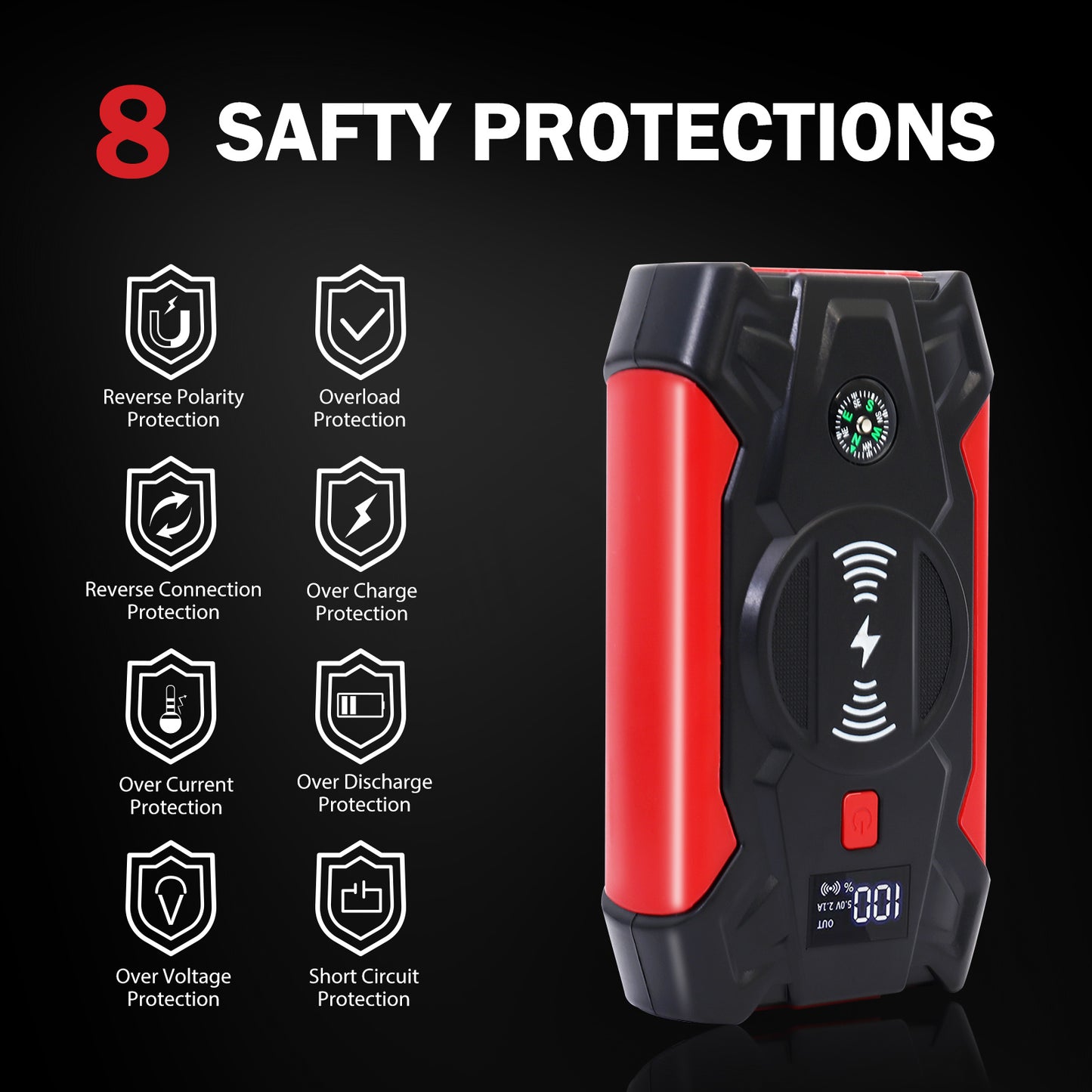 Portable Car Jump Starter 4000A Peak 39800mAH Battery Jump Starter, Up to 8.0L Gas or 6.5L Diesel, 12V Auto Battery Booster with Wireless Charging & LCD Display, 4 LED Modes, Power Bank Charger