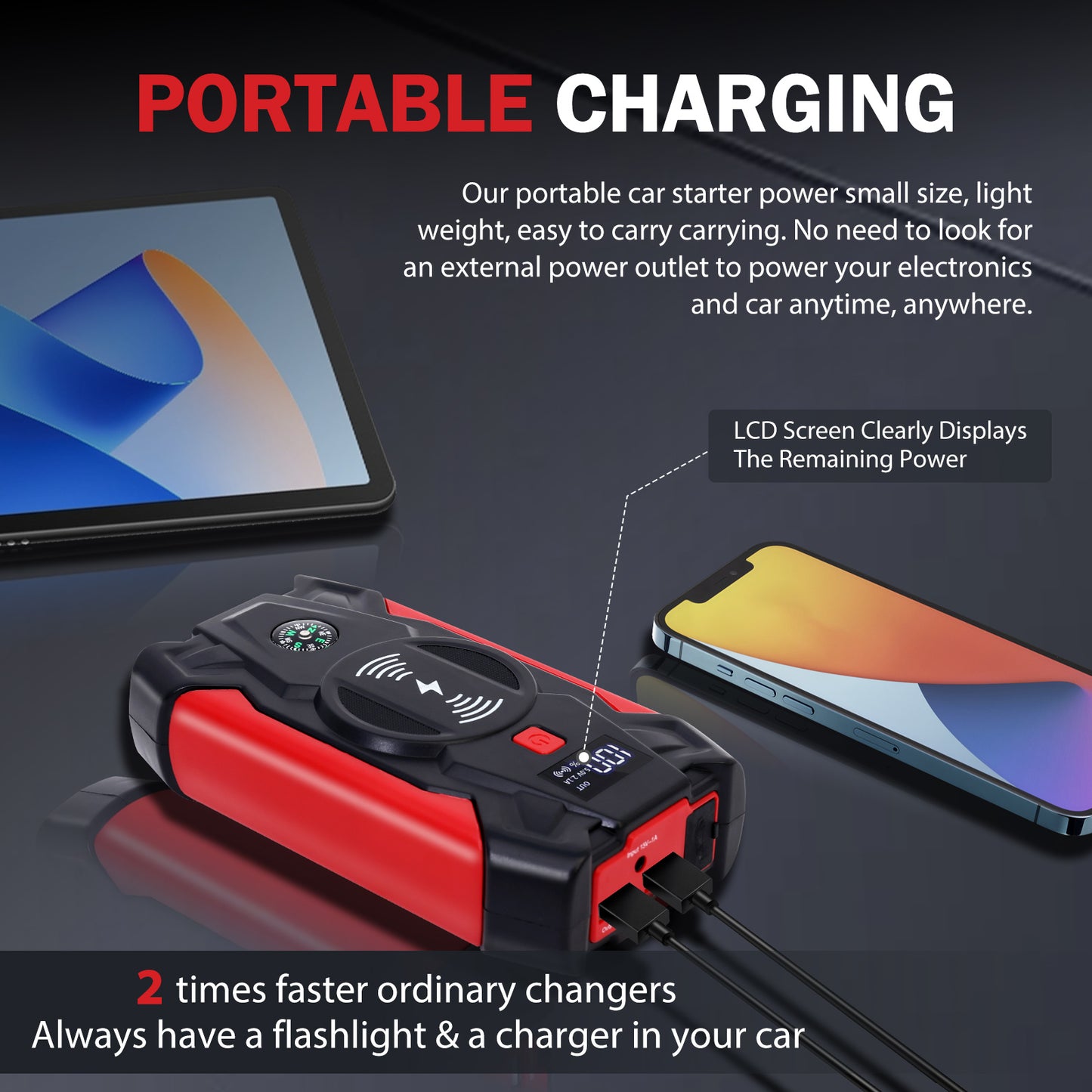 Portable Car Jump Starter 4000A Peak 39800mAH Battery Jump Starter, Up to 8.0L Gas or 6.5L Diesel, 12V Auto Battery Booster with Wireless Charging & LCD Display, 4 LED Modes, Power Bank Charger