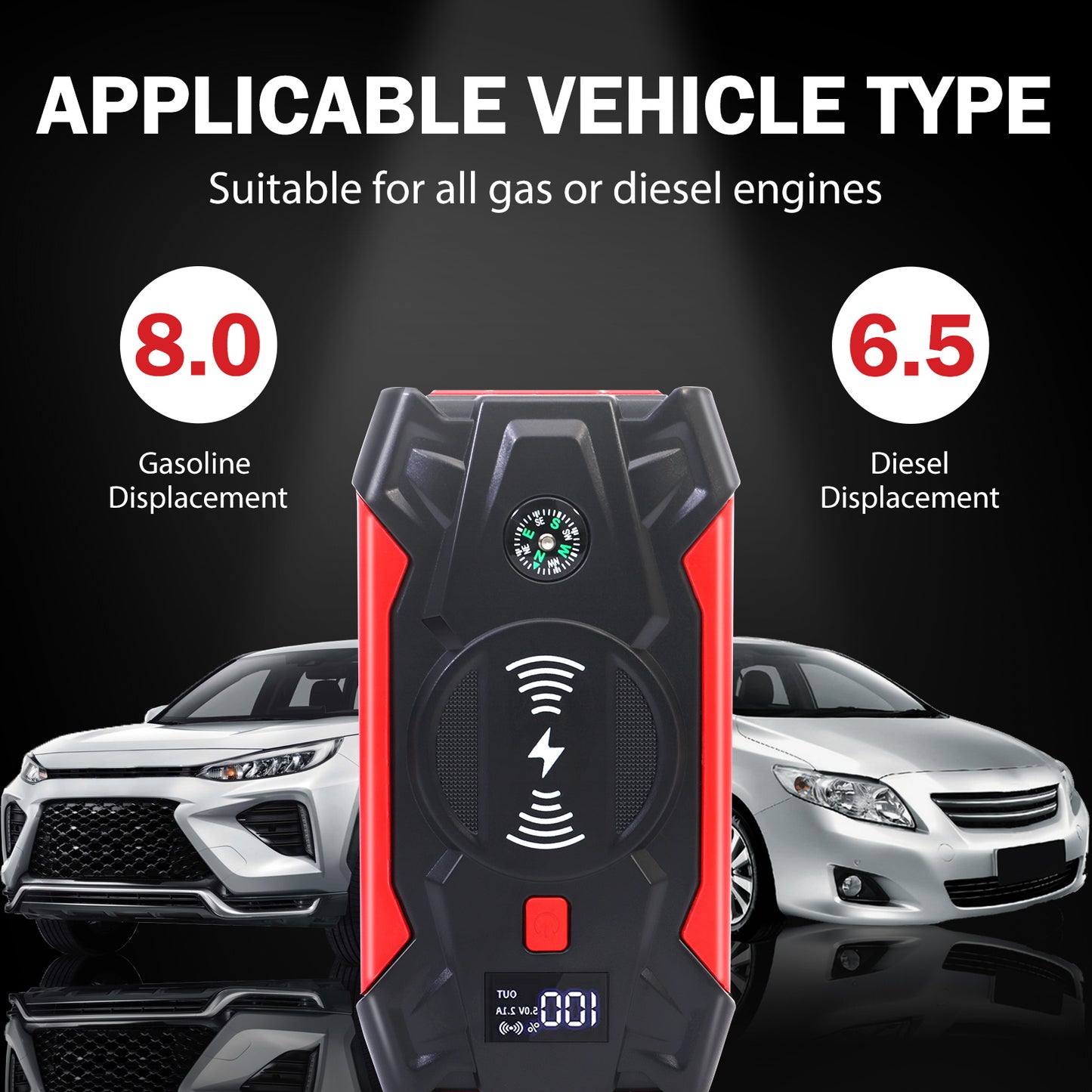 Portable Car Jump Starter 4000A Peak 39800mAH Battery Jump Starter, Up to 8.0L Gas or 6.5L Diesel, 12V Auto Battery Booster with Wireless Charging & LCD Display, 4 LED Modes, Power Bank Charger