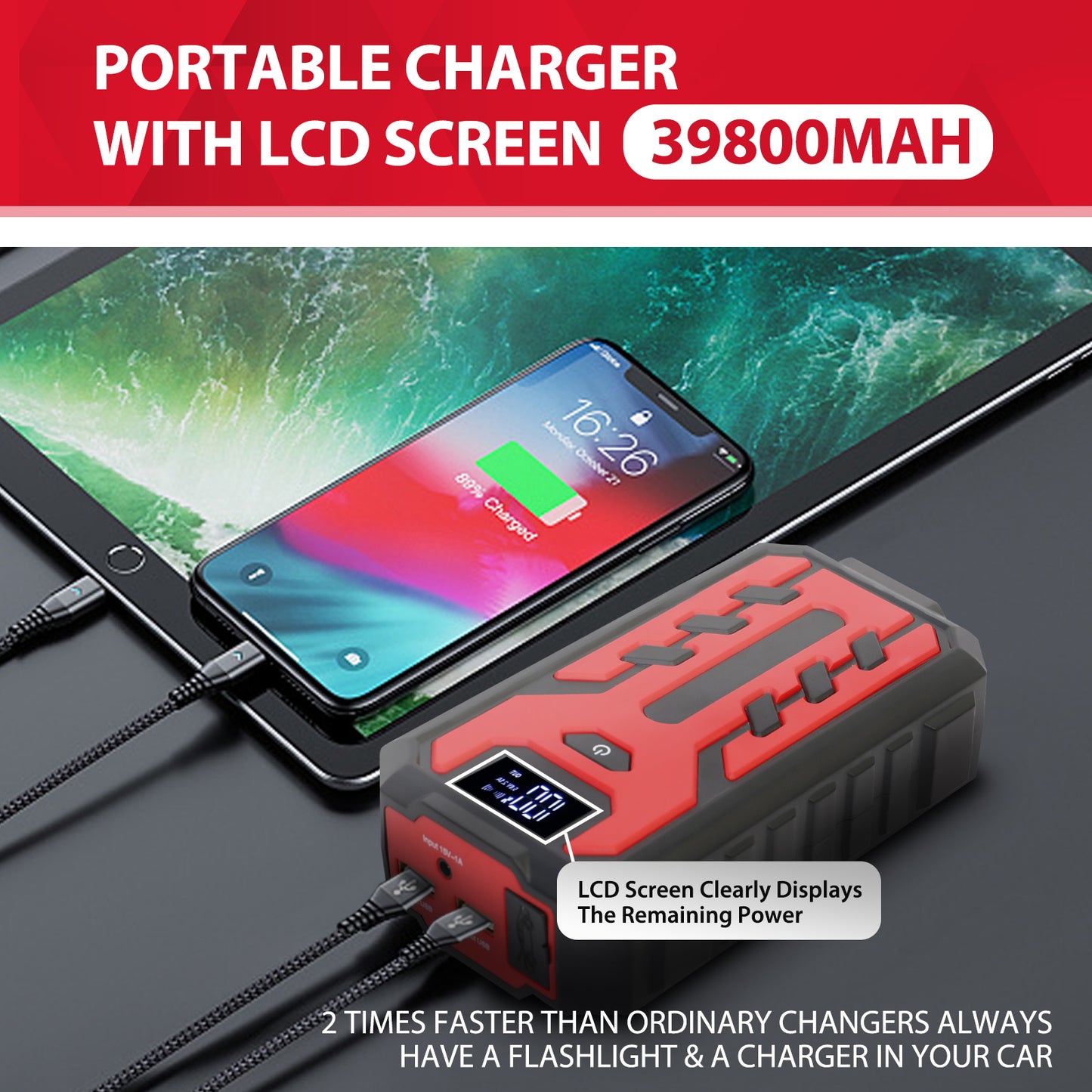 Car Battery Jump Starter 4000A Peak 39800mAH Car Jump Starter Portable Power Bank Charger for All Gas or Diesel Engine Battery Booster Jump Box LCD Display