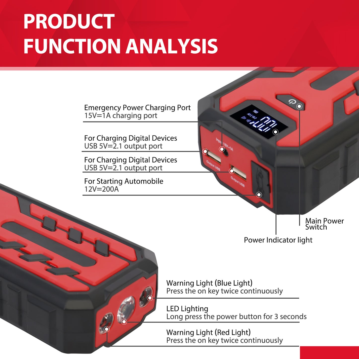 Car Battery Jump Starter 4000A Peak 39800mAH Car Jump Starter Portable Power Bank Charger for All Gas or Diesel Engine Battery Booster Jump Box LCD Display