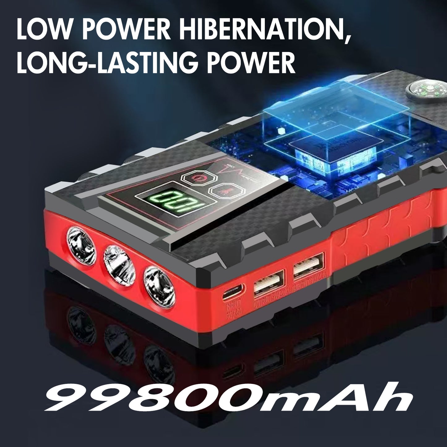Multi-functional Car Jump Starter, 5000A Peak 99800mAh Battery Jump Starter, LCD Display & 3 LED Modes, Portable Power Bank Charger