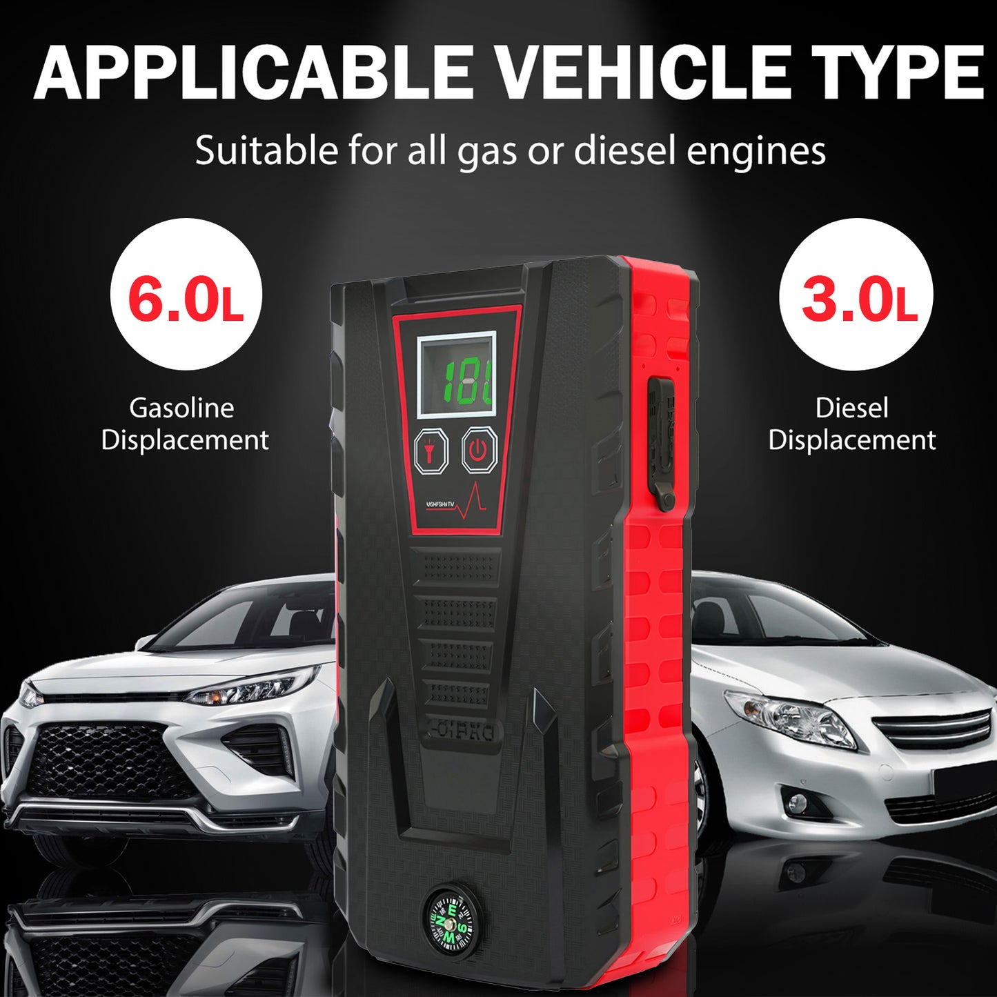 Multi-functional Car Jump Starter, 5000A Peak 99800mAh Battery Jump Starter, LCD Display & 3 LED Modes, Portable Power Bank Charger