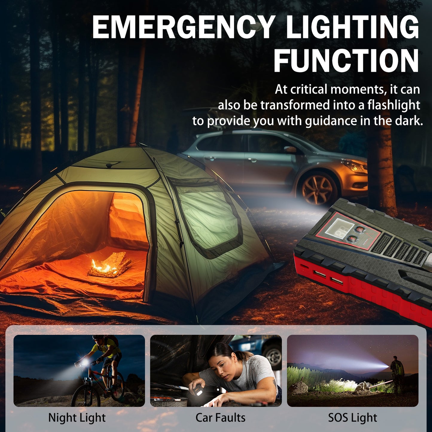 Multi-functional Car Jump Starter, 5000A Peak 99800mAh Battery Jump Starter, LCD Display & 3 LED Modes, Portable Power Bank Charger
