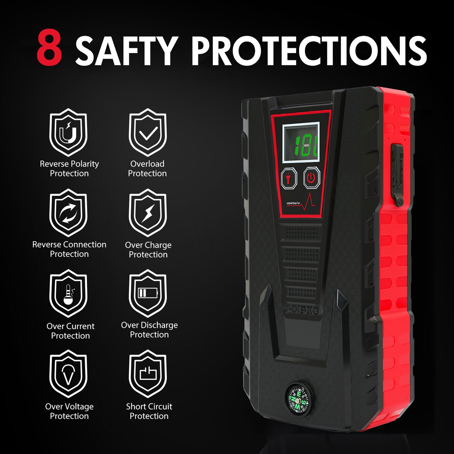 Multi-functional Car Jump Starter, 5000A Peak 99800mAh Battery Jump Starter, LCD Display & 3 LED Modes, Portable Power Bank Charger