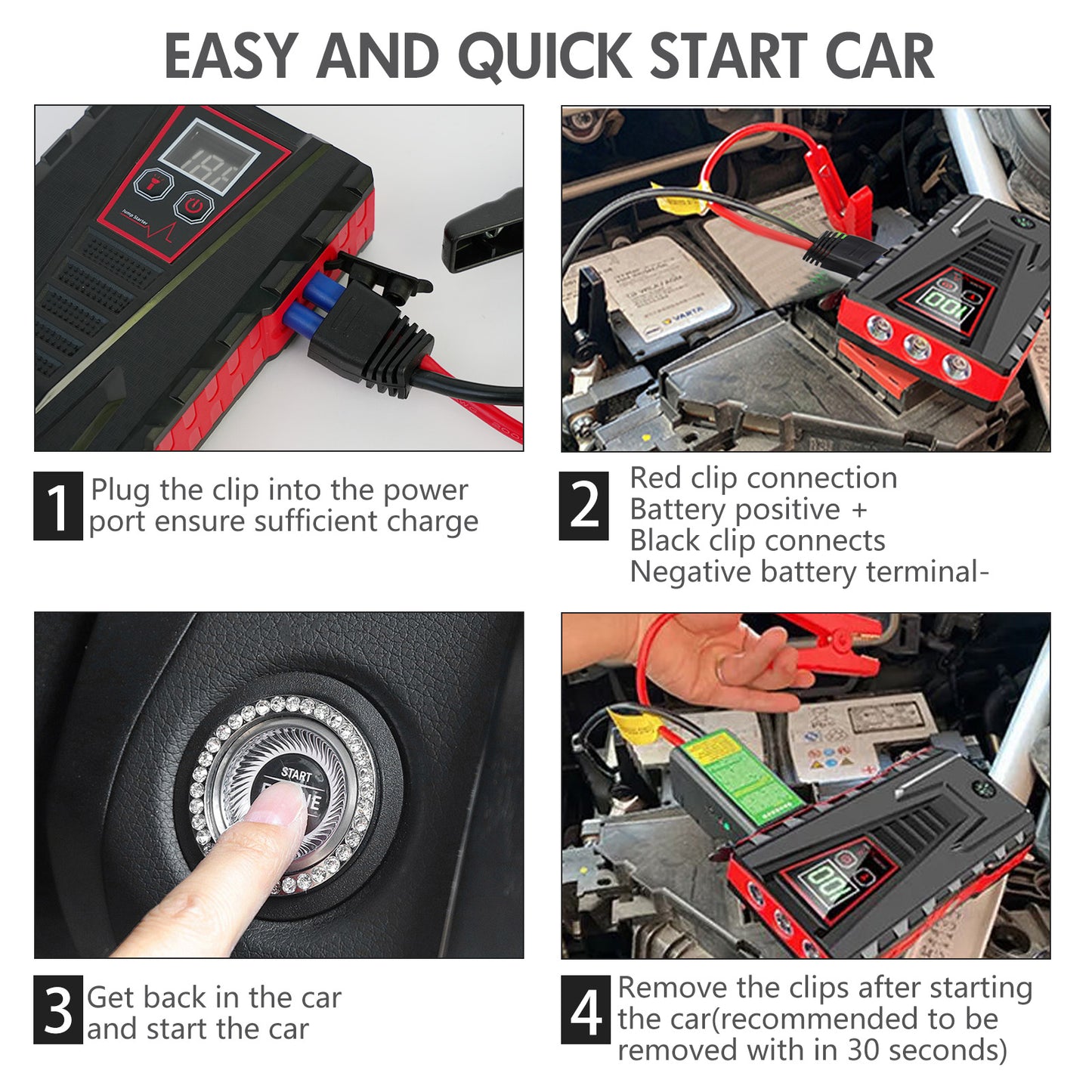 Multi-functional Car Jump Starter, 5000A Peak 99800mAh Battery Jump Starter, LCD Display & 3 LED Modes, Portable Power Bank Charger