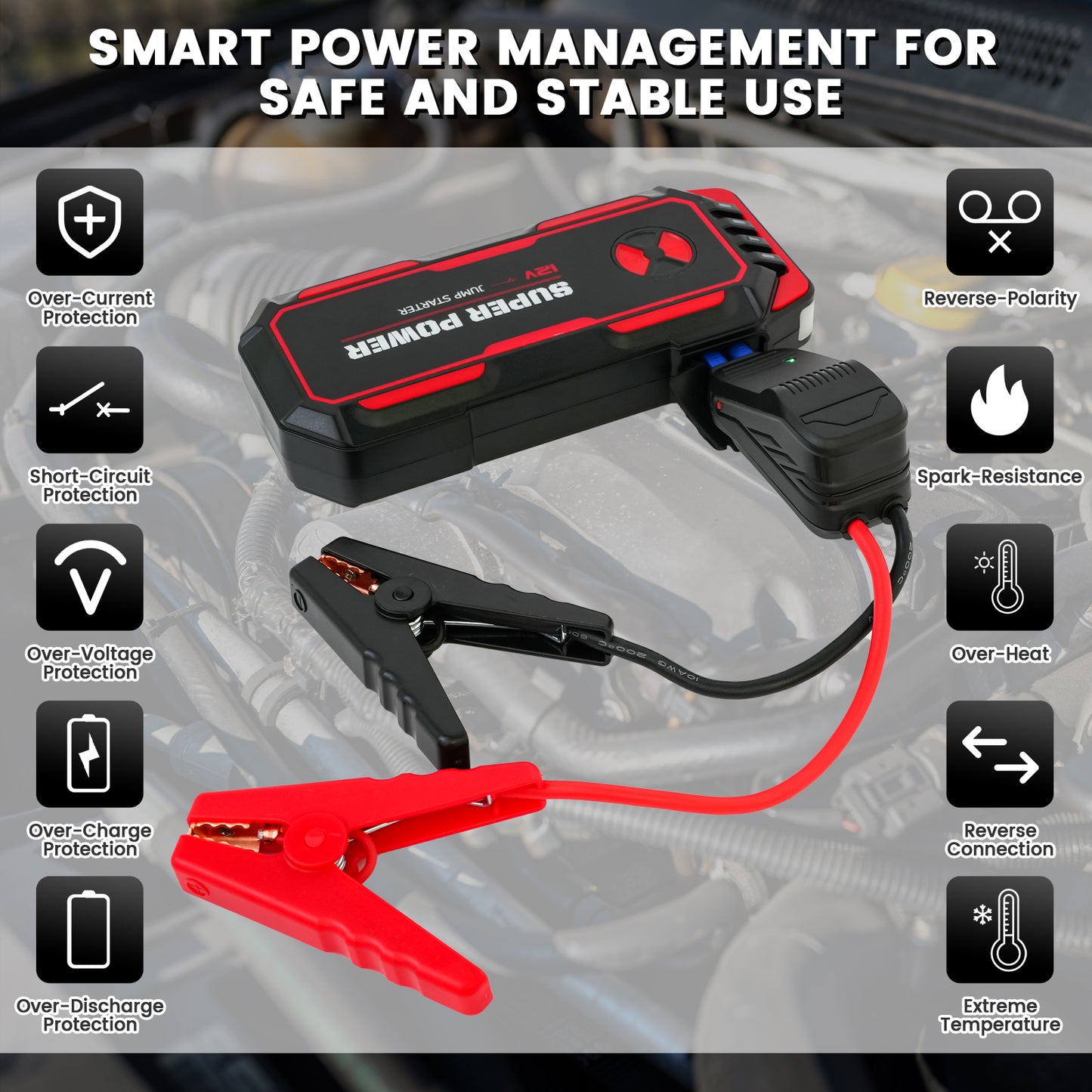 5000A Peak Power Portable Car Jump Starter, Compact Battery Jumper Box with USB Ports, LED Flashlight