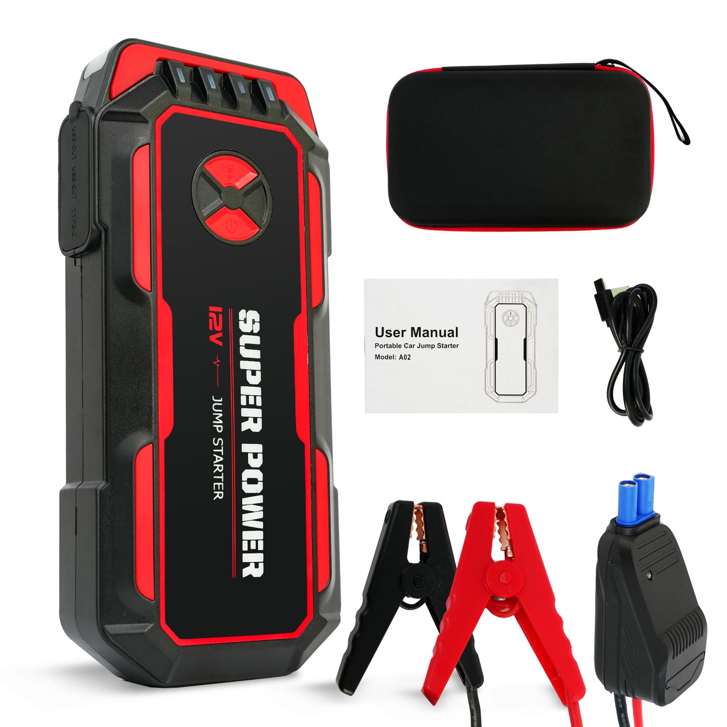 5000A Peak Power Portable Car Jump Starter, Compact Battery Jumper Box with USB Ports, LED Flashlight