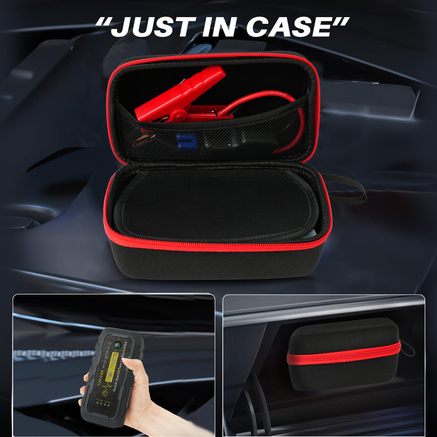 Car Battery Jump Starter Portable, 6000A Peak Jump Box Starter for Car with Indicator Lights, Smart Clamps, Charging Cable, Storage Case For 12V Diesel and Gasoline Vehicles