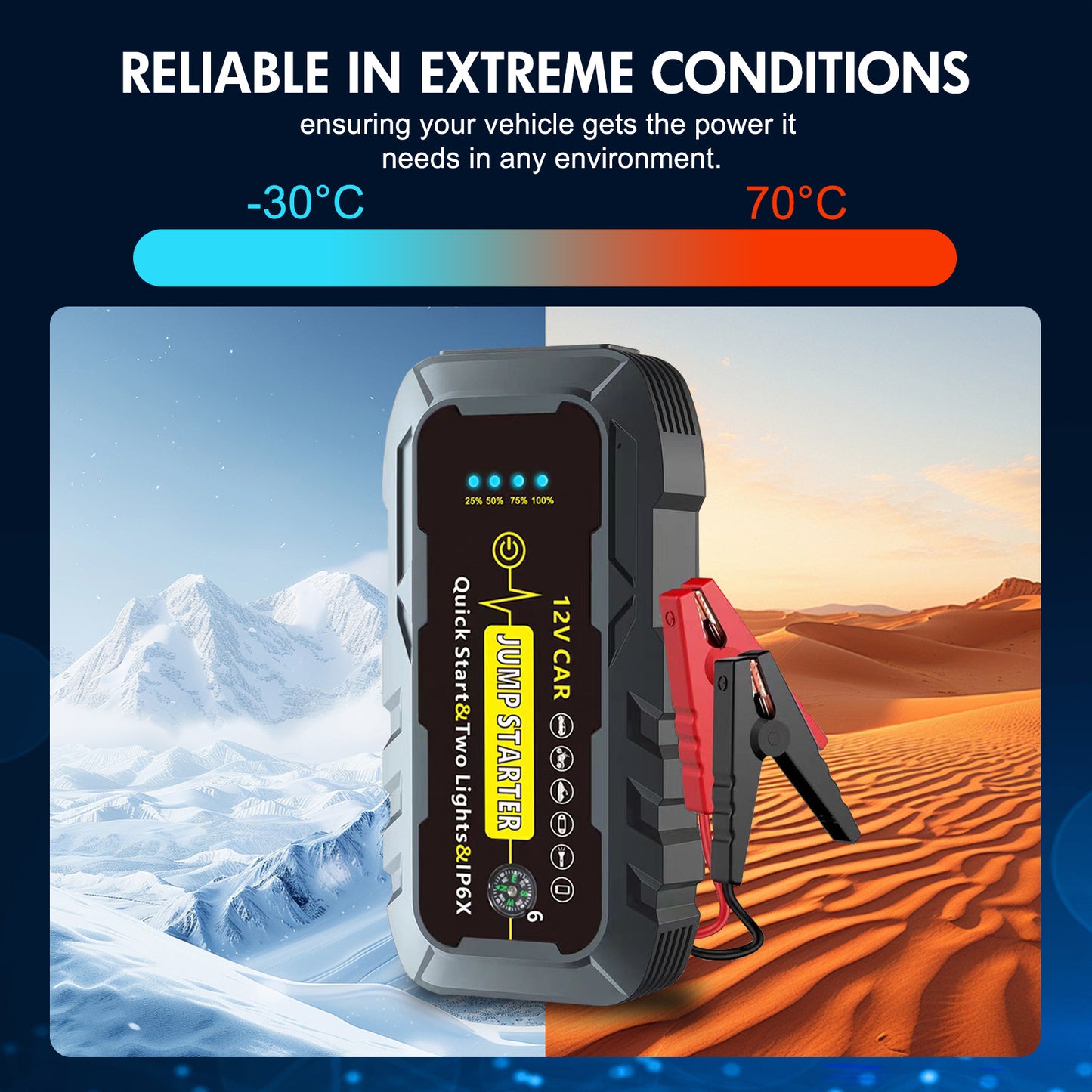 Car Battery Jump Starter Portable, 6000A Peak Jump Box Starter for Car with Indicator Lights, Smart Clamps, Charging Cable, Storage Case For 12V Diesel and Gasoline Vehicles
