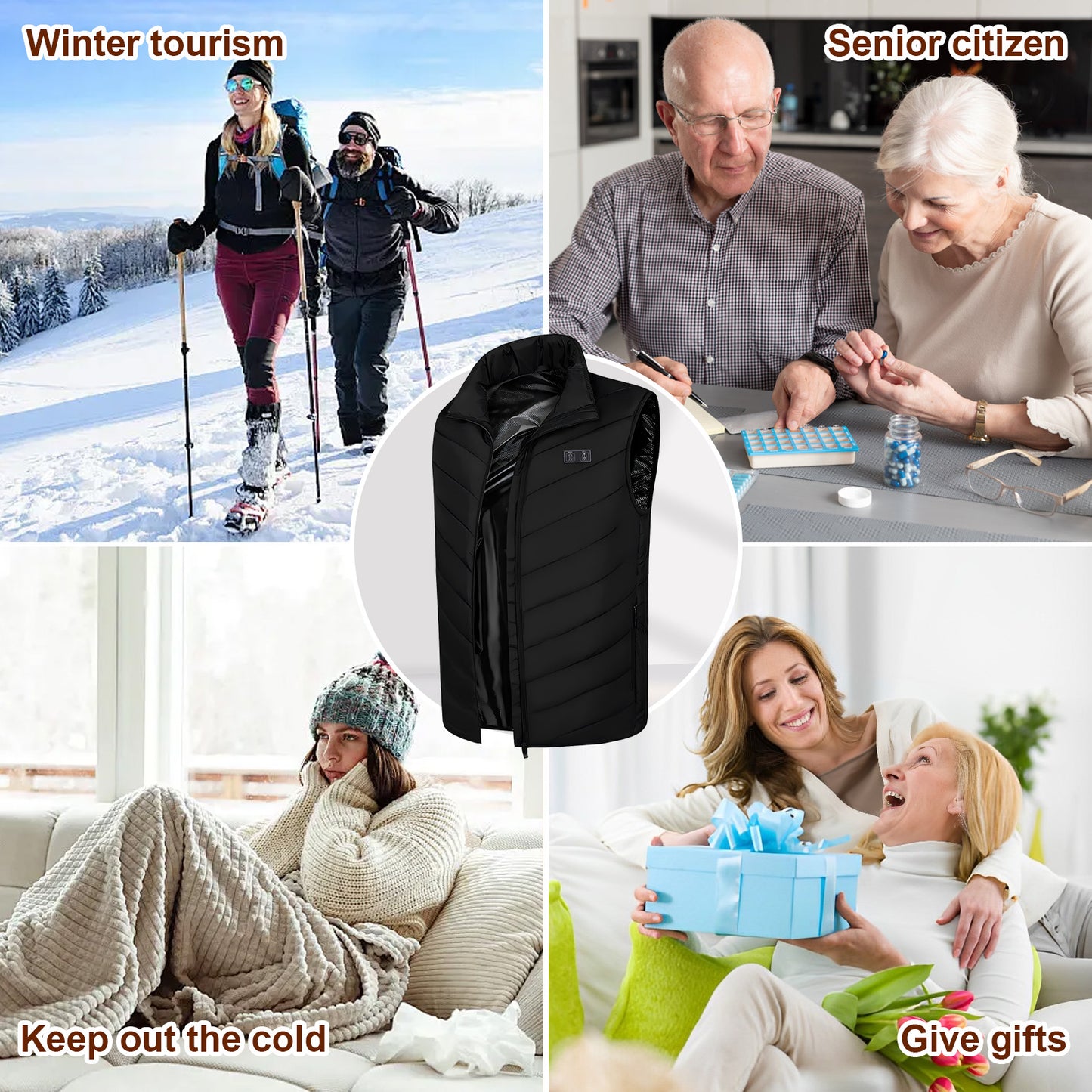 Heated Vest with 17 Heating Areas, Multifunctional Lightweight Heating Vest for Women with 3-Level Temperature Control, L Size, Black