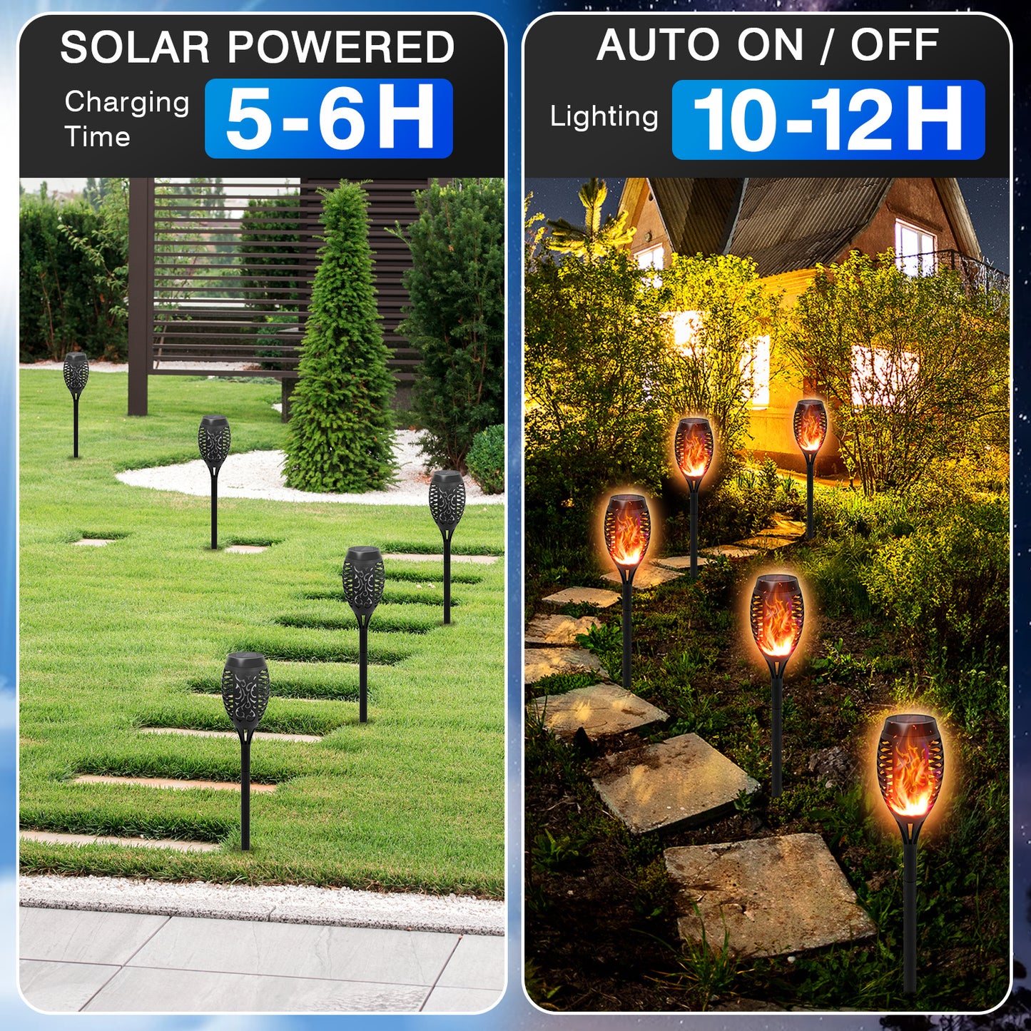 Flickering Flame Solar Lights, 4 Pack Tiki Torch Lights for Outside, LED Waterproof Yard Solar Lights for Outside Garden Patio Pathway