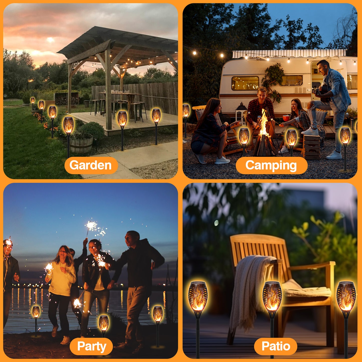 Baokaler Flickering Flame Solar Powered Torch Lights, ABS resin Orange, 6 Count