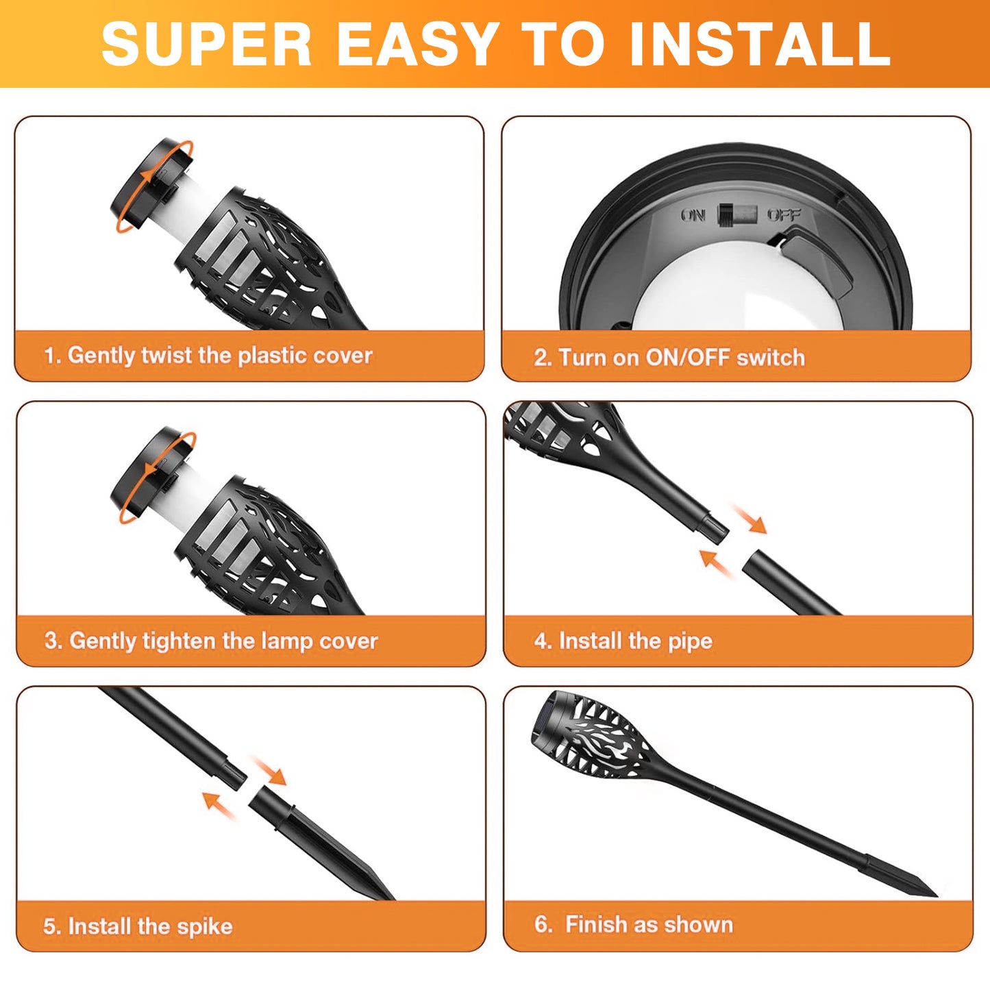 Ele-mall2024 Solar Tiki Torches, Flickering Flame & Waterproof, Solar Powered, 12-Pack