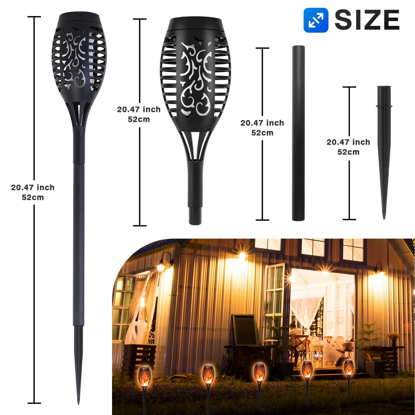 Flickering Flame Solar Lights, 4 Pack Tiki Torch Lights for Outside, LED Waterproof Yard Solar Lights for Outside Garden Patio Pathway
