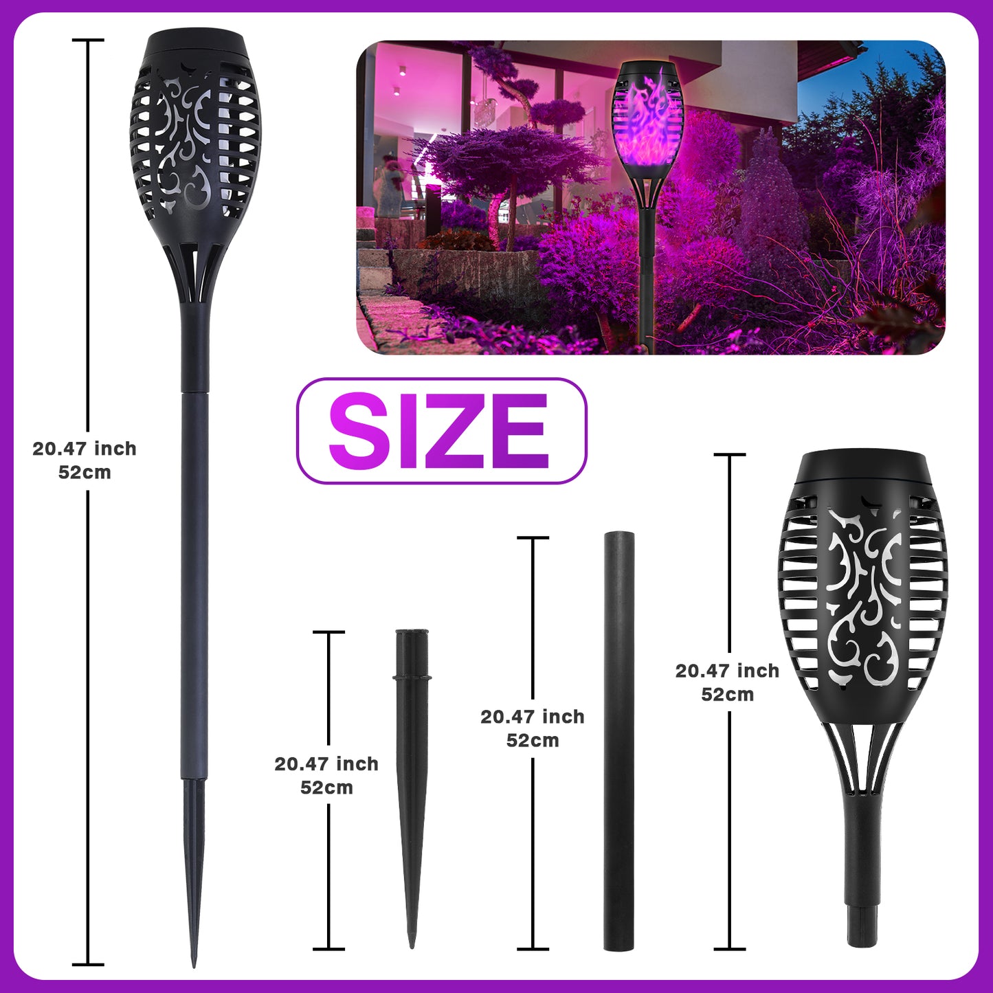 12 Pack Solar Torch Light with Flickering Flame, Outdoor Waterproof Lawn Lights, Solar Powered Pathway Lights for Garden Patio Yard Decoration,Purple