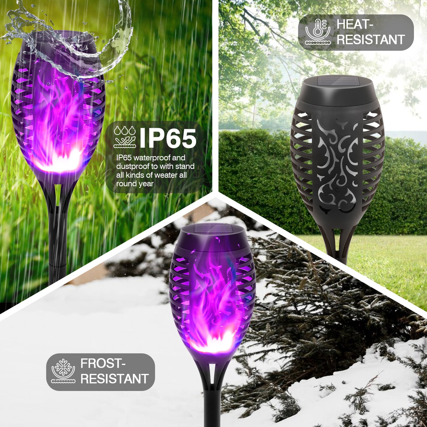BAOKALEr Solar Torch Lights, Purple Flickering Flame, Waterproof, Garden, Patio, Pathway, 6PCS
