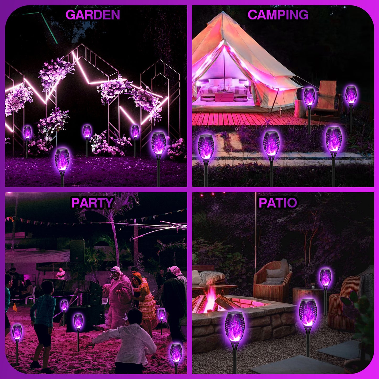 BAOKALEr Solar Torch Lights, Purple Flickering Flame, Waterproof, Garden, Patio, Pathway, 6PCS