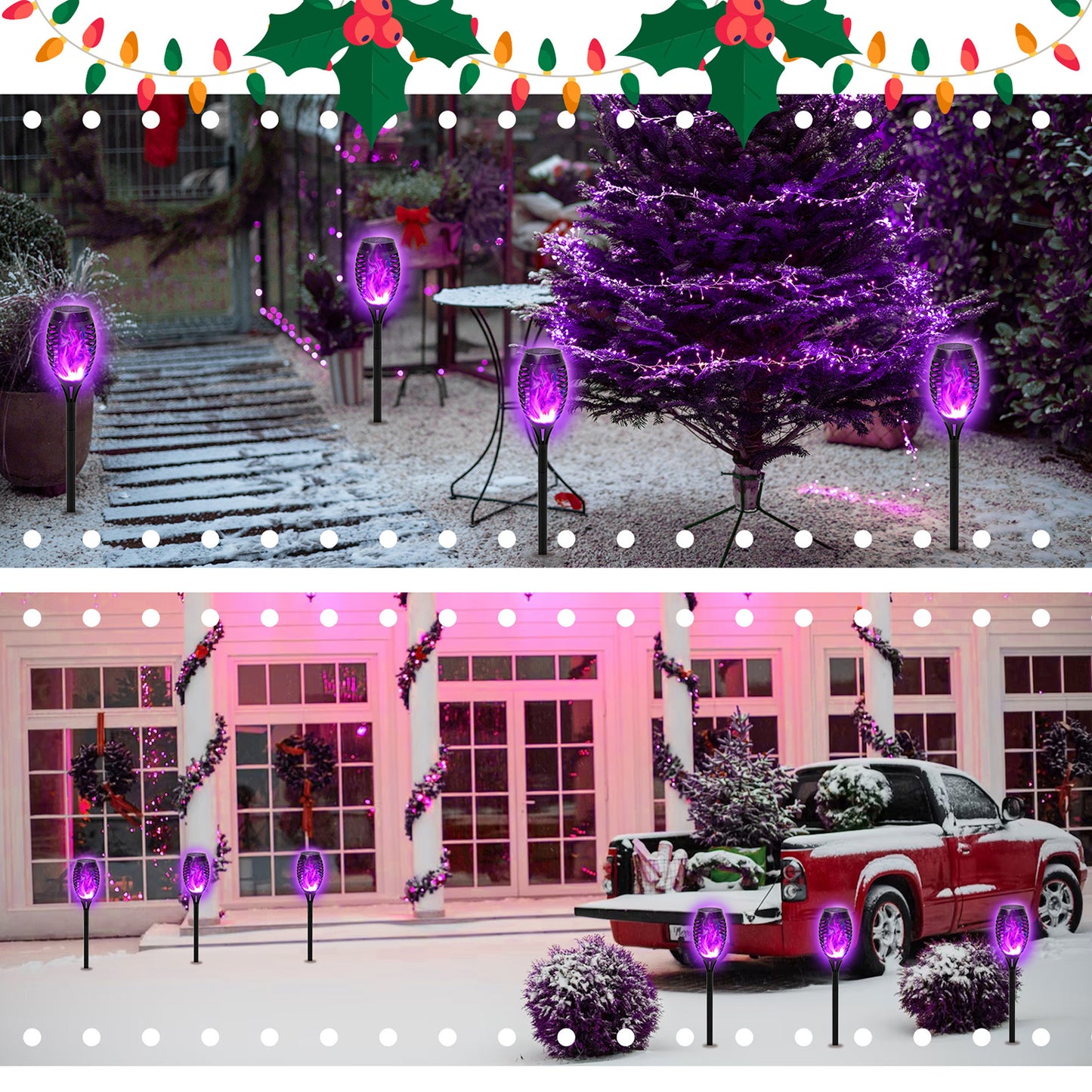 BAOKALEr Solar Torch Lights, Purple Flickering Flame, Waterproof, Garden, Patio, Pathway, 6PCS