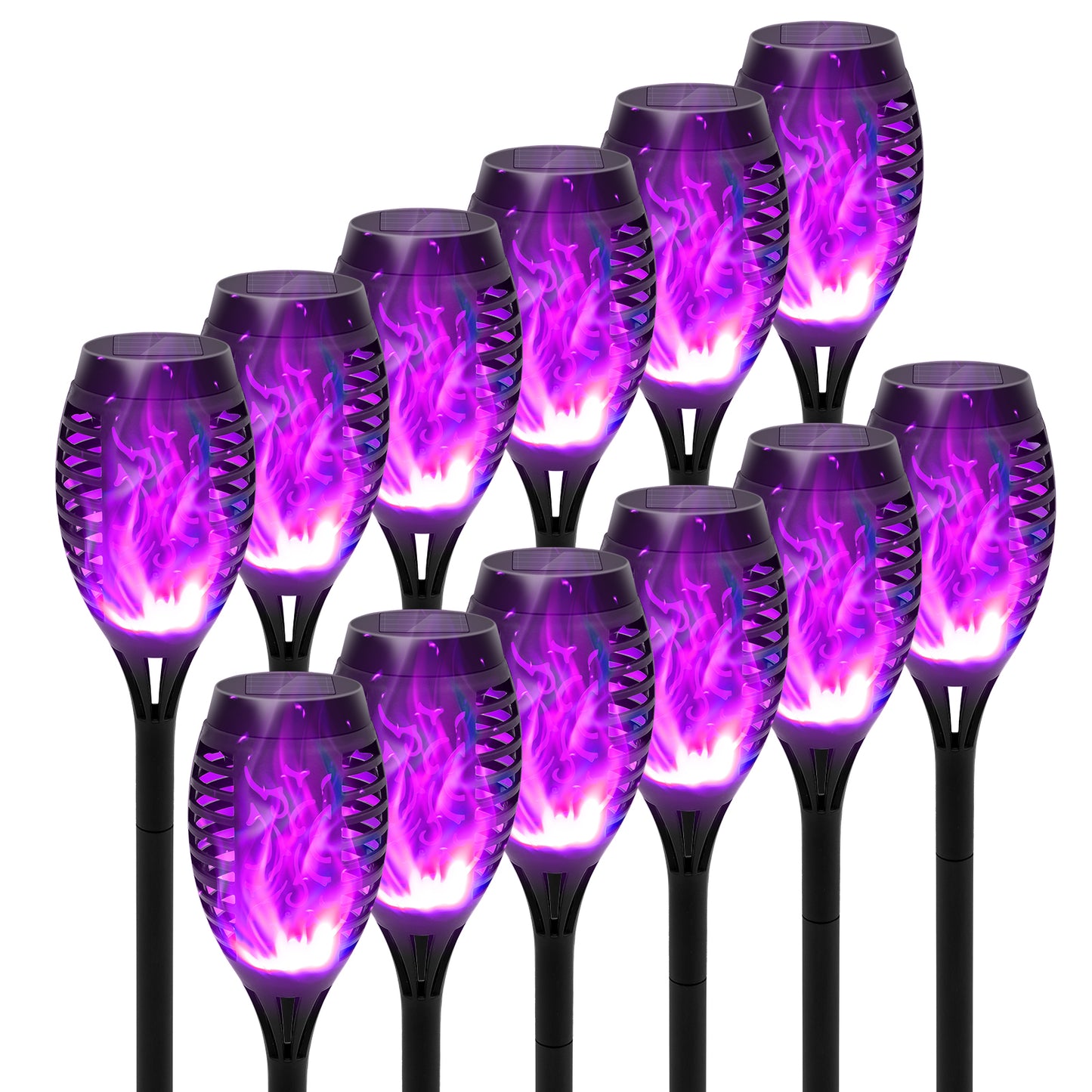 BAOKALEr Solar Torch Lights, Purple Flickering Flame, Waterproof, Garden, Patio, Pathway, 6PCS