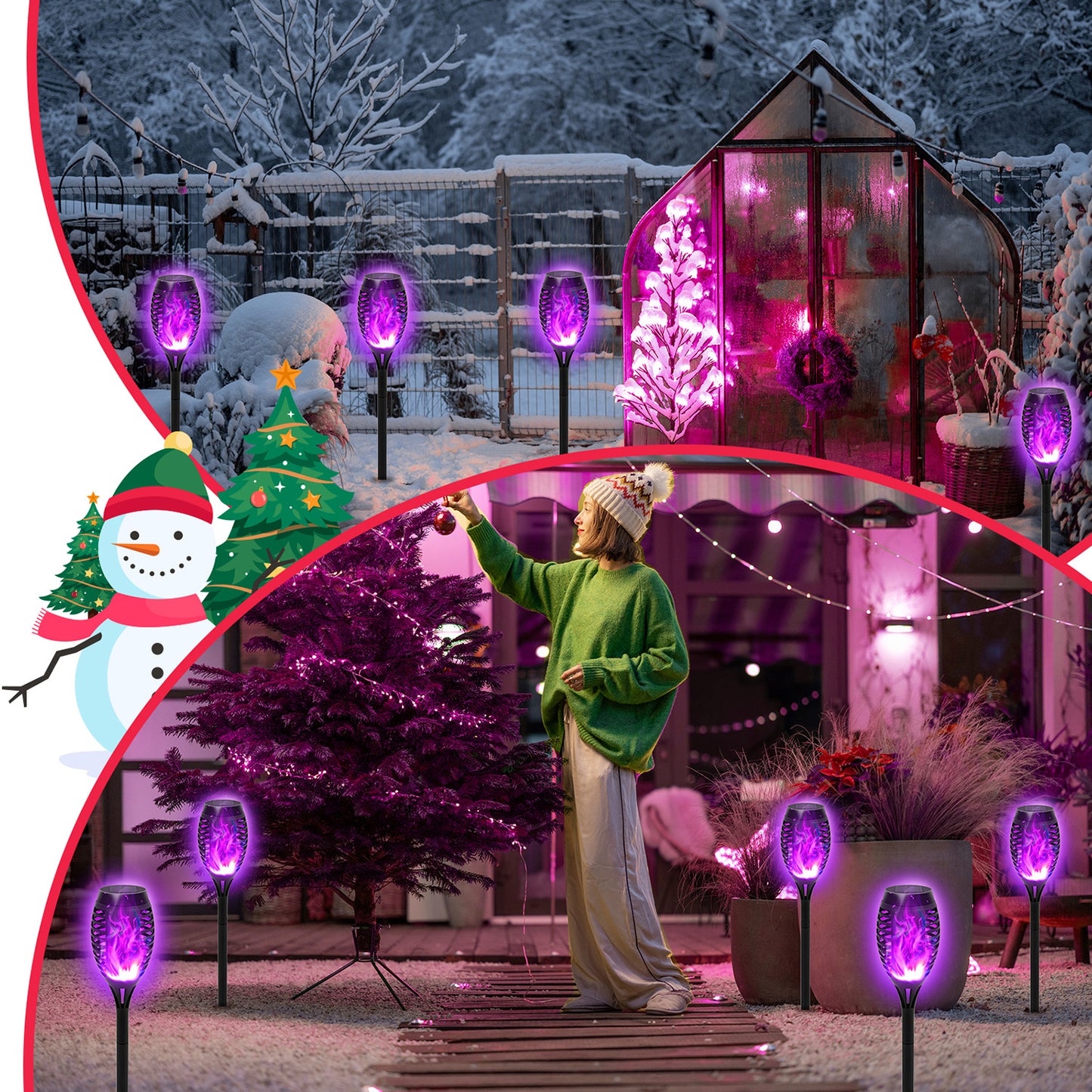 BAOKALEr Solar Torch Lights, Purple Flickering Flame, Waterproof, Garden, Patio, Pathway, 6PCS