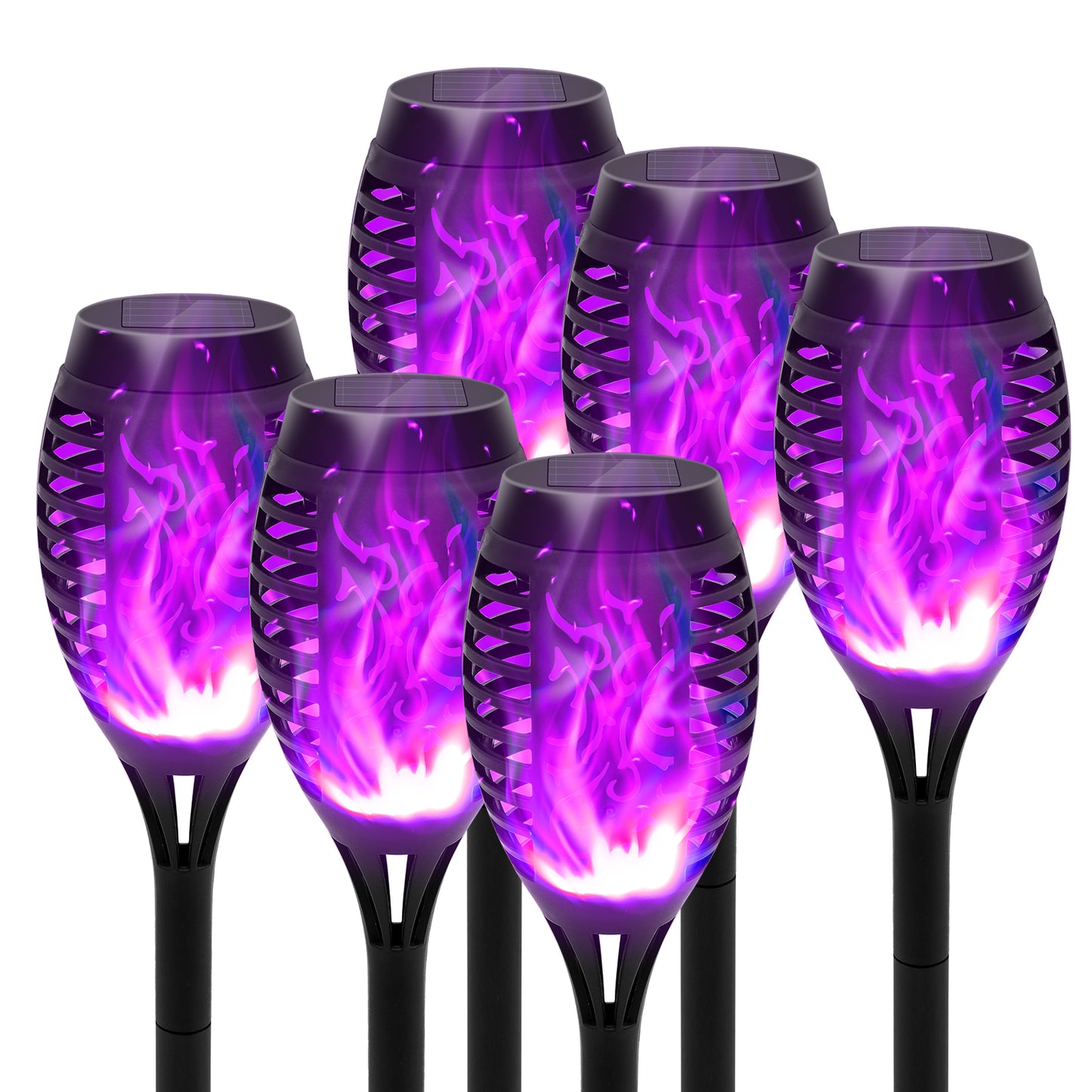 BAOKALEr Solar Torch Lights, Purple Flickering Flame, Waterproof, Garden, Patio, Pathway, 6PCS