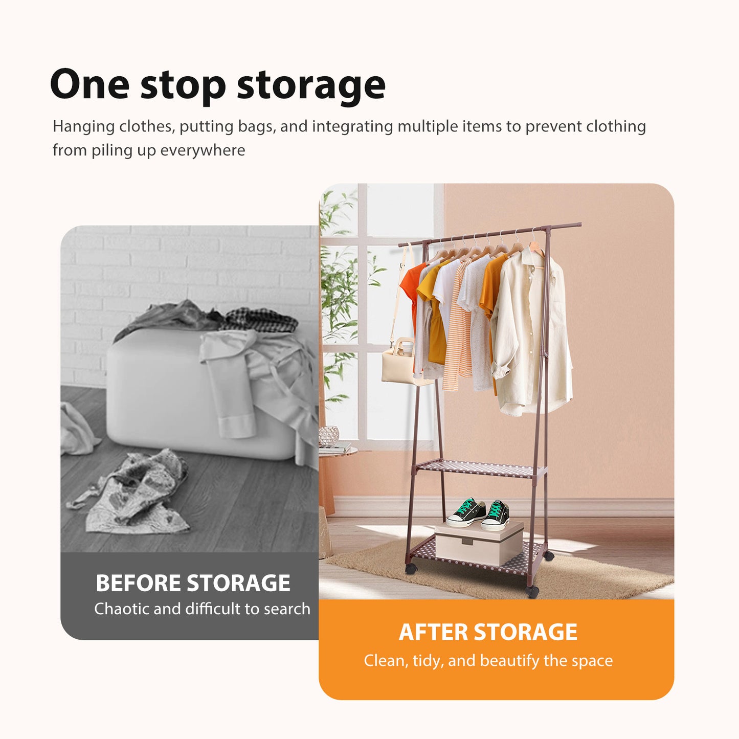BAOKALEr Durable Clothes rack Clothing Storage, Brown
