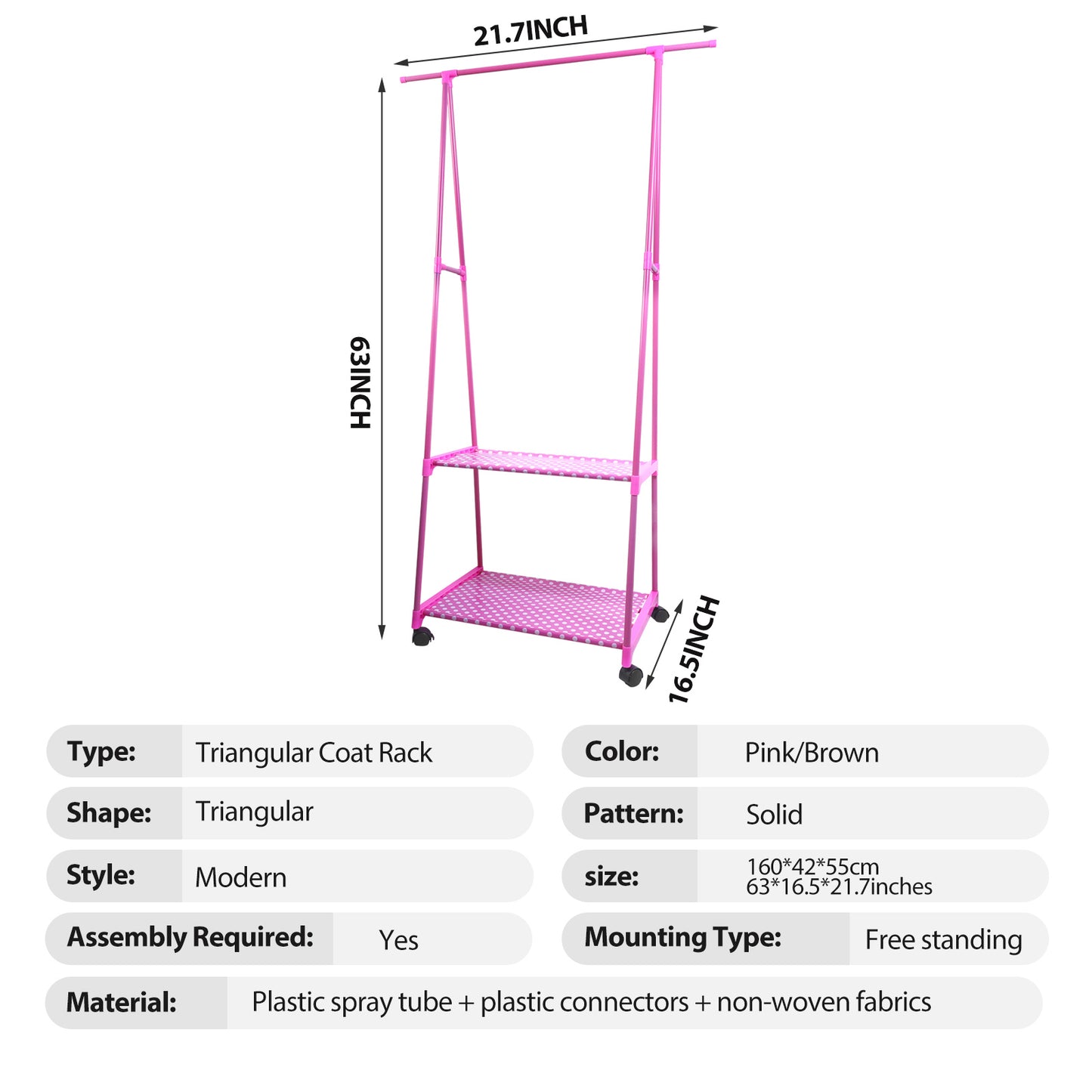 Clothes rack 2 Tier, Triangle Garment rack, Clothes Organizer on Wheels, Portable Garment Laundry Coat rack, Closet rack for Hanging Clothes, Clothes Hanging rack for Home Office Dorm Brown