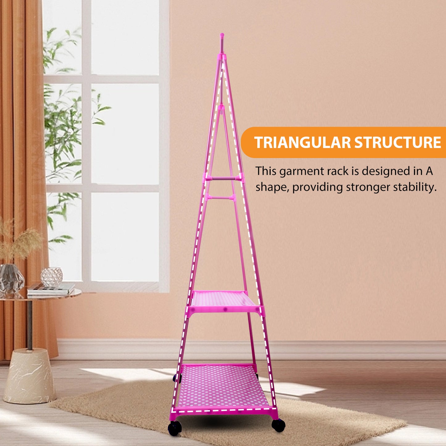Clothes rack 2 Tier, Triangle Garment rack, Clothes Organizer on Wheels, Portable Garment Laundry Coat rack, Closet rack for Hanging Clothes, Clothes Hanging rack for Home Office Dorm Brown