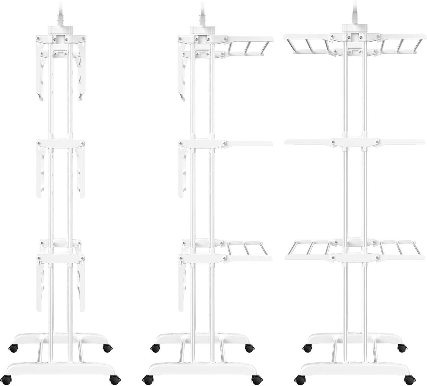 Clothes Drying Rack, 4-Tier Foldable Laundry Drying Rack, Stainless Steel Garment Clothes Dryer Indoor or Outdoor Standing Clothing Rack with Wheels, White