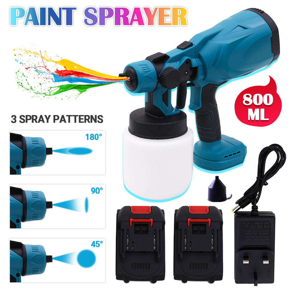 High-Pressure HVLP Electric Cordless Paint Sprayer Paint Gun 3 Spray Patterns & 2 Batteries