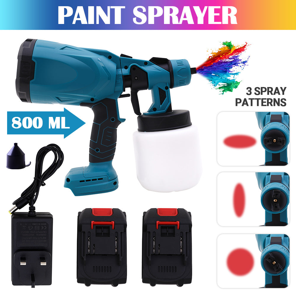 High-Pressure HVLP Electric Cordless Paint Sprayer Paint Gun 3 Spray Patterns & 2 Batteries