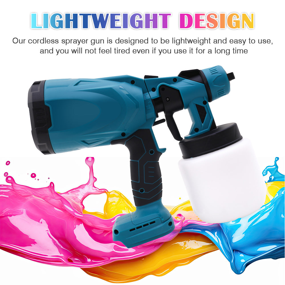 High-Pressure HVLP Electric Cordless Paint Sprayer Paint Gun 3 Spray Patterns & 2 Batteries
