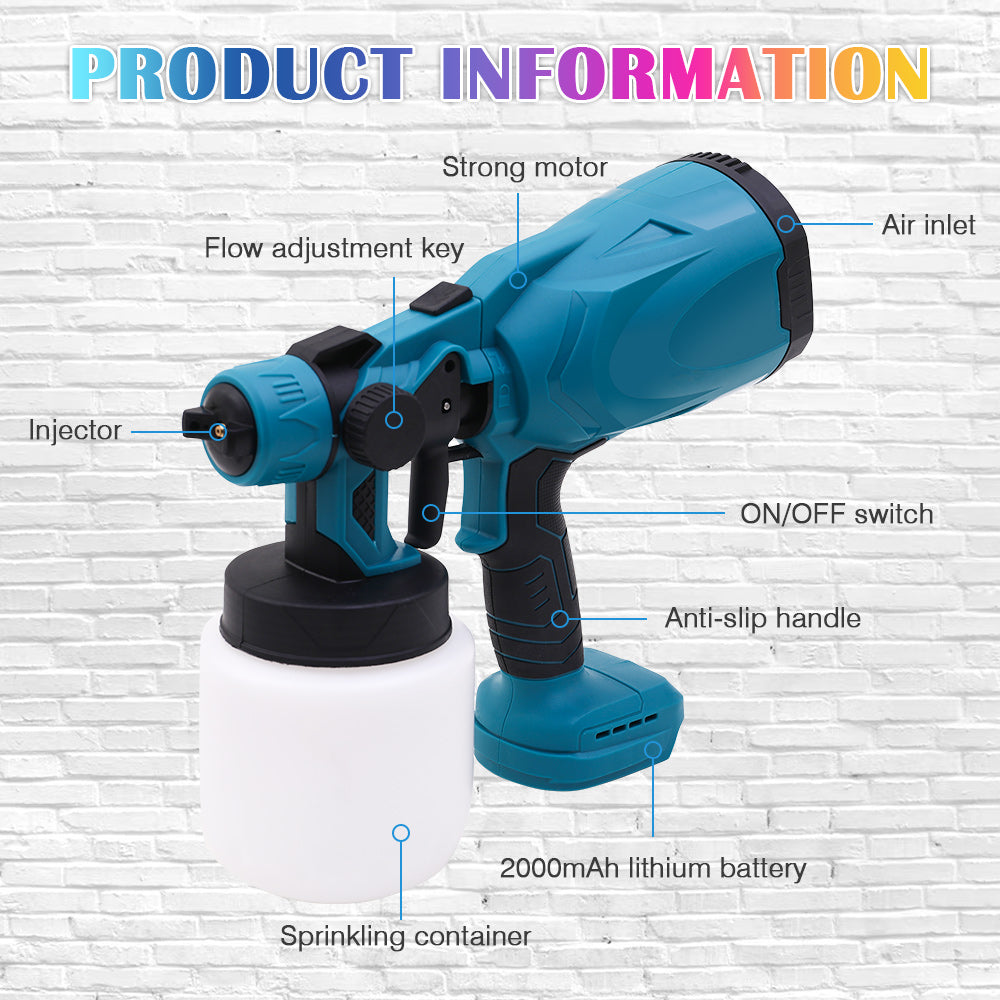 High-Pressure HVLP Electric Cordless Paint Sprayer Paint Gun 3 Spray Patterns & 2 Batteries