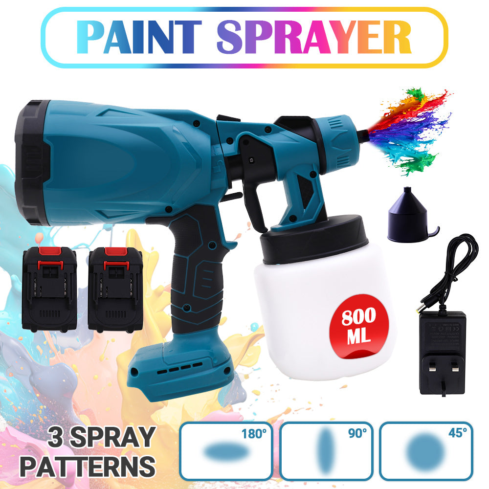 High-Pressure HVLP Electric Cordless Paint Sprayer Paint Gun 3 Spray Patterns & 2 Batteries