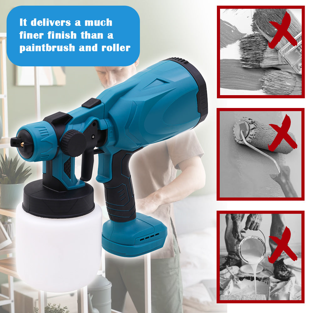 High-Pressure HVLP Electric Cordless Paint Sprayer Paint Gun 3 Spray Patterns & 2 Batteries