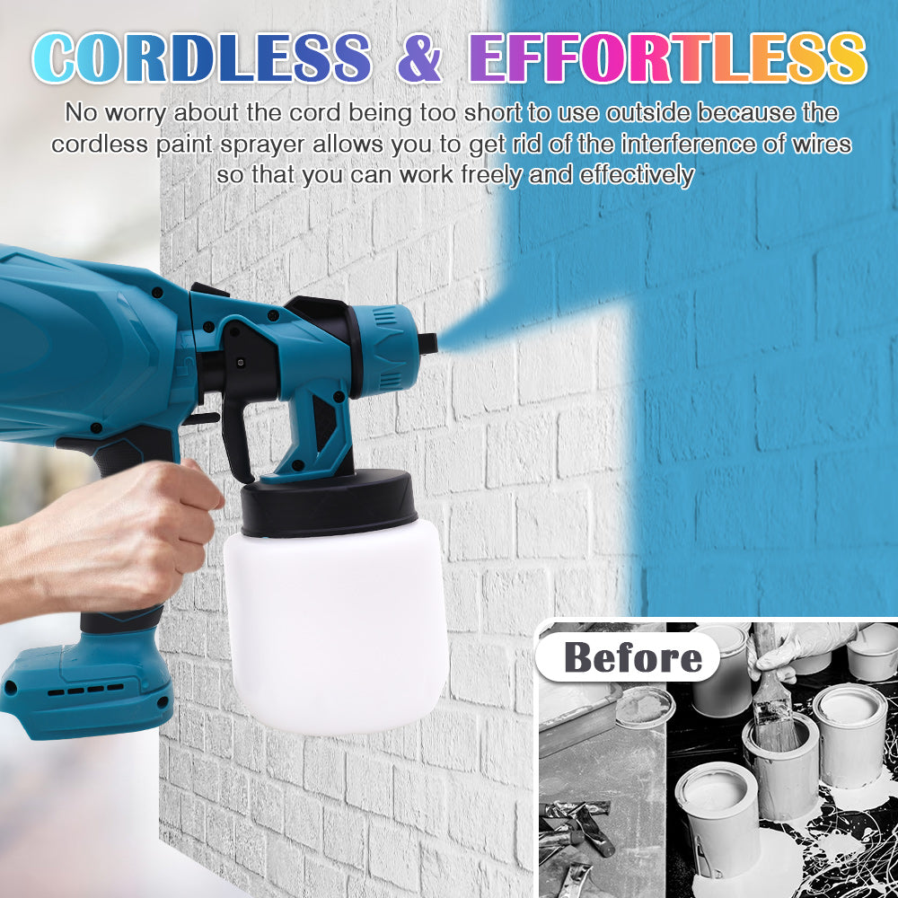High-Pressure HVLP Electric Cordless Paint Sprayer Paint Gun 3 Spray Patterns & 2 Batteries