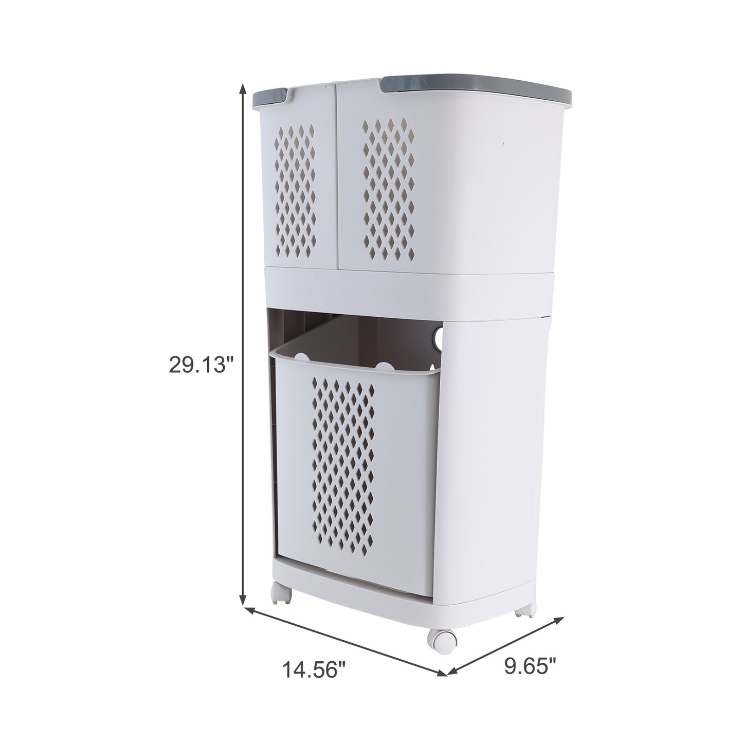 Magichomestore 3 Tier Rolling Laundry Removable Hamper Cart with Wheels, White