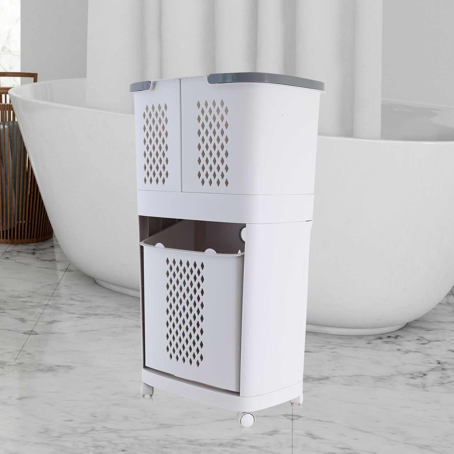 Magichomestore 3 Tier Rolling Laundry Removable Hamper Cart with Wheels, White