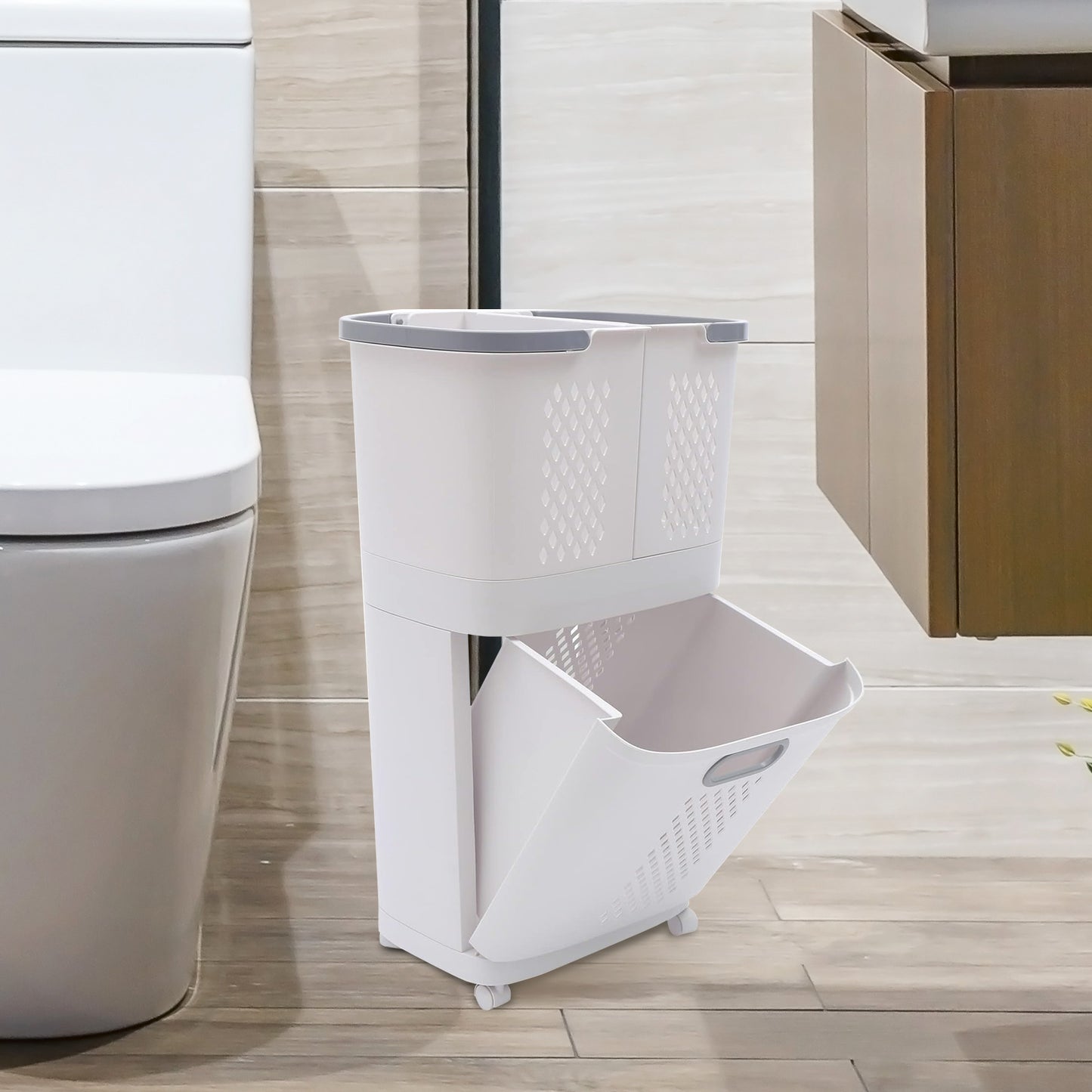 Magichomestore 3 Tier Rolling Laundry Removable Hamper Cart with Wheels, White