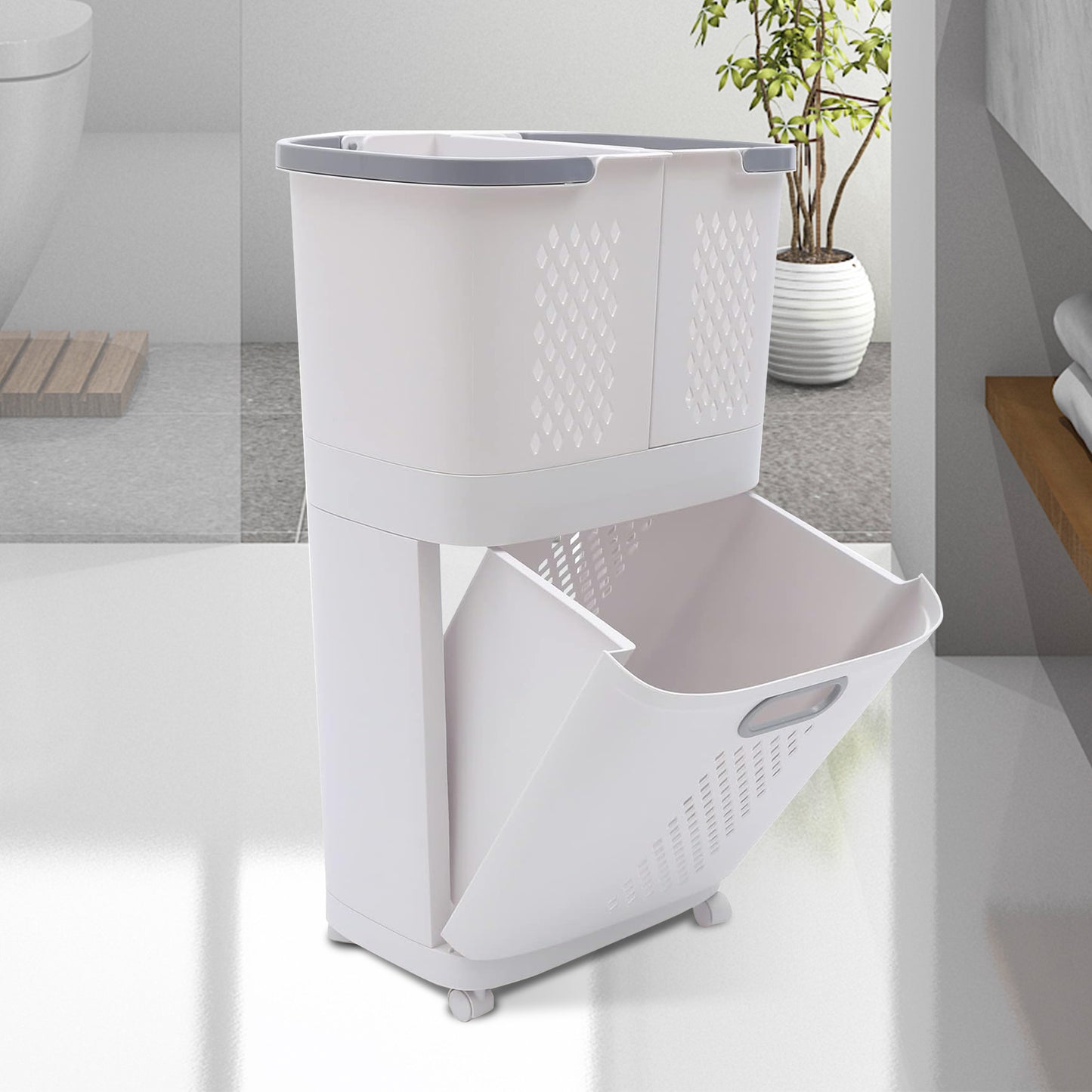 Magichomestore 3 Tier Rolling Laundry Removable Hamper Cart with Wheels, White