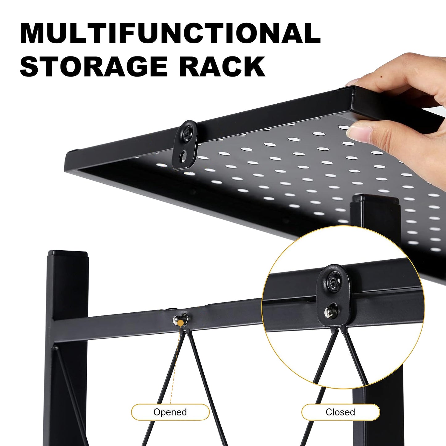5-Tier 2 Pack Foldable Storage Shelf with Wheels, Heavy Duty Metal Shelf, Kitchen Shelving Units, 27.9"x13.4"x62.5", Black