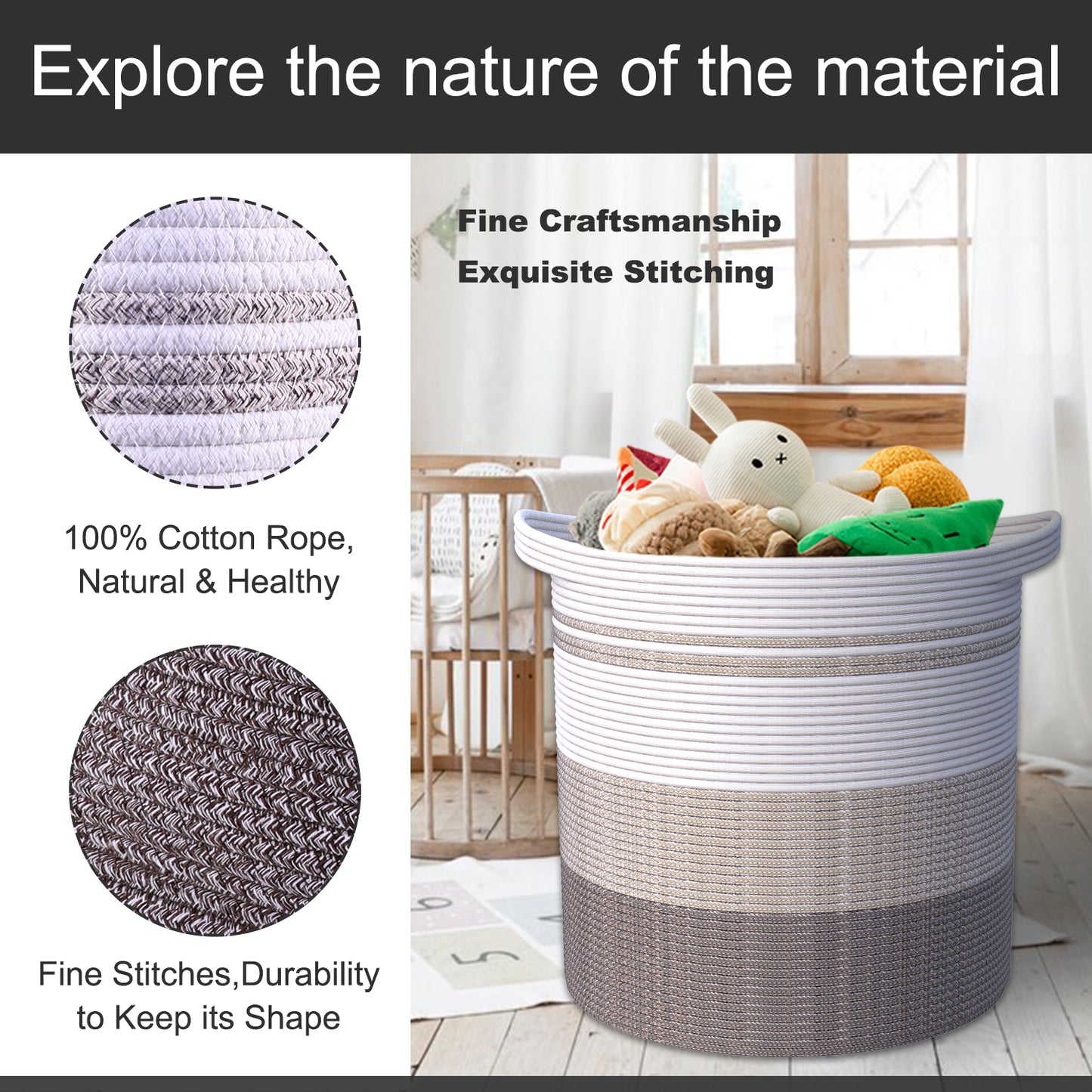 83L Extra Large 20x18 Inches Decorative Woven Cotton Rope Basket, Tall Laundry Basket Hamper, Blanket Basket for Living Room, Round Storage Baskets for Pillows, Towels