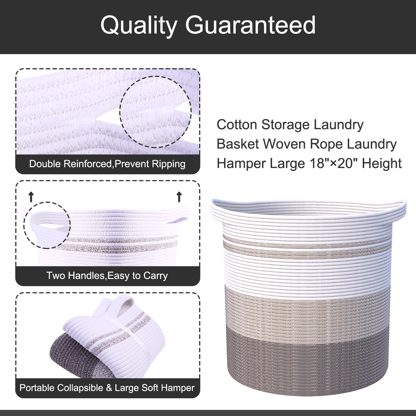 83L Extra Large 20x18 Inches Decorative Woven Cotton Rope Basket, Tall Laundry Basket Hamper, Blanket Basket for Living Room, Round Storage Baskets for Pillows, Towels