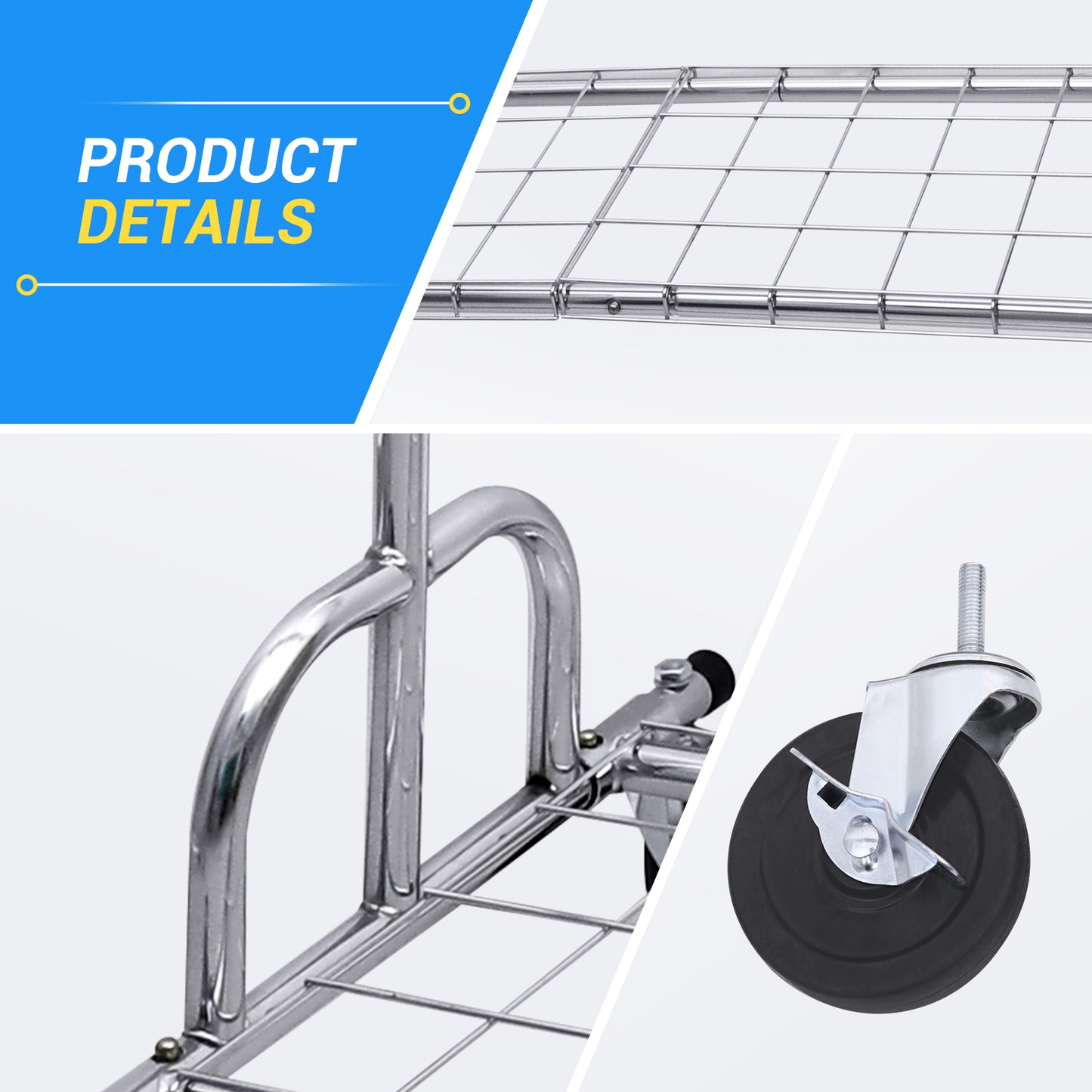 Baokaler 450 lbs Clothing rack Heavy Duty Hanging rack with Shelves Collapsible Clothes racks on Wheels rolling Garment rack for Hanging Clothes Portable Adjustable, Chrome Finish