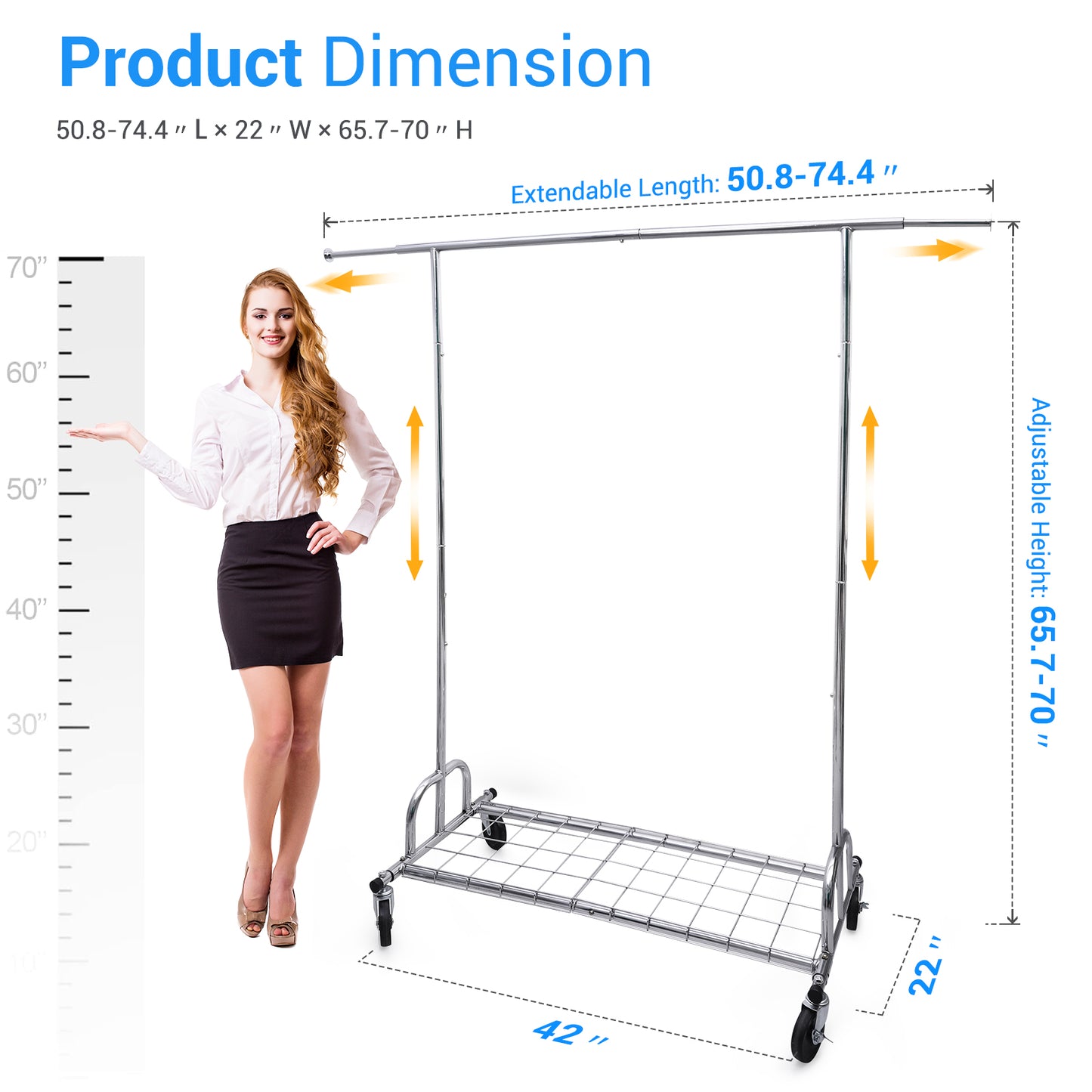 Baokaler 450 lbs Clothing rack Heavy Duty Hanging rack with Shelves Collapsible Clothes racks on Wheels rolling Garment rack for Hanging Clothes Portable Adjustable, Chrome Finish