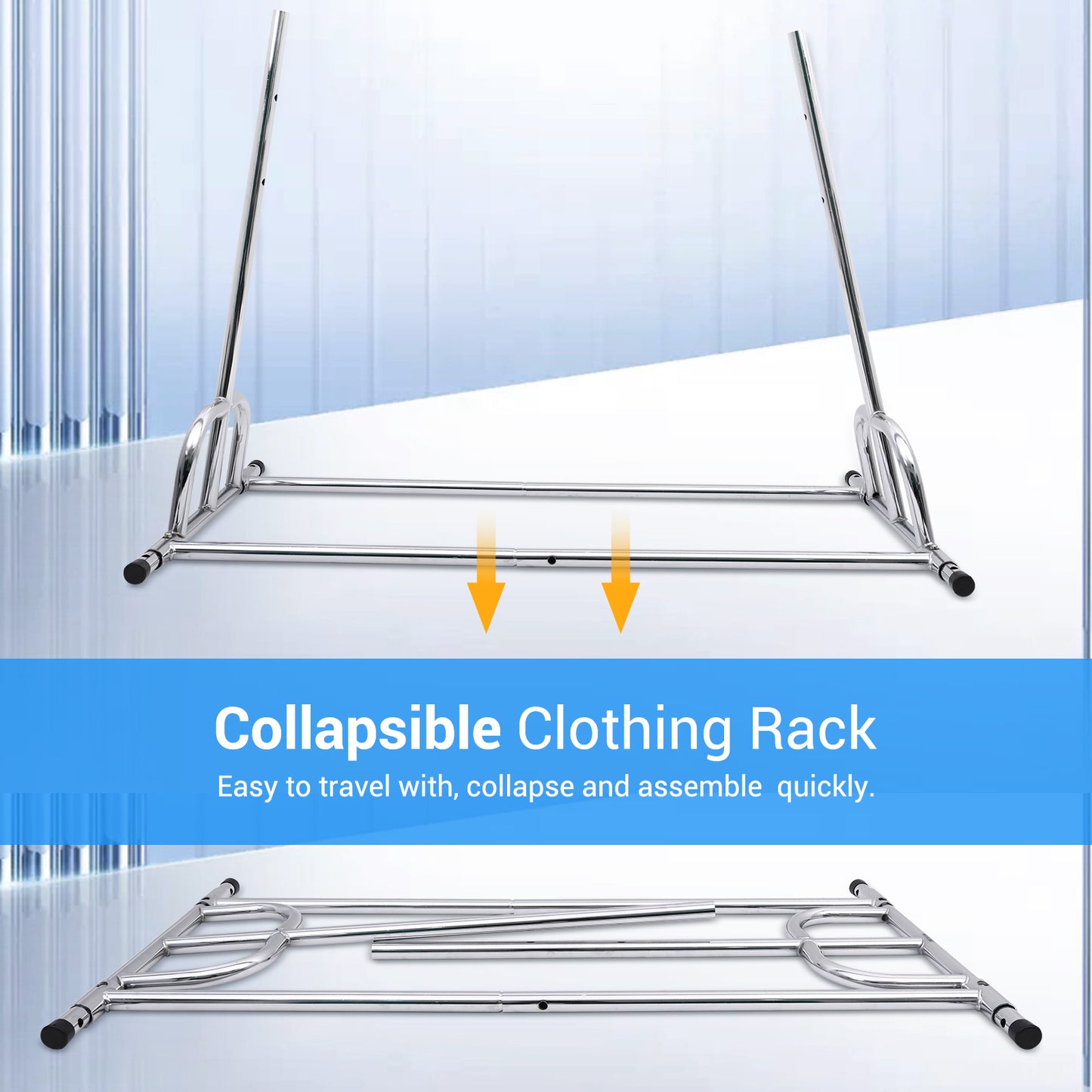 Baokaler 450 lbs Clothing rack Heavy Duty Hanging rack with Shelves Collapsible Clothes racks on Wheels rolling Garment rack for Hanging Clothes Portable Adjustable, Chrome Finish