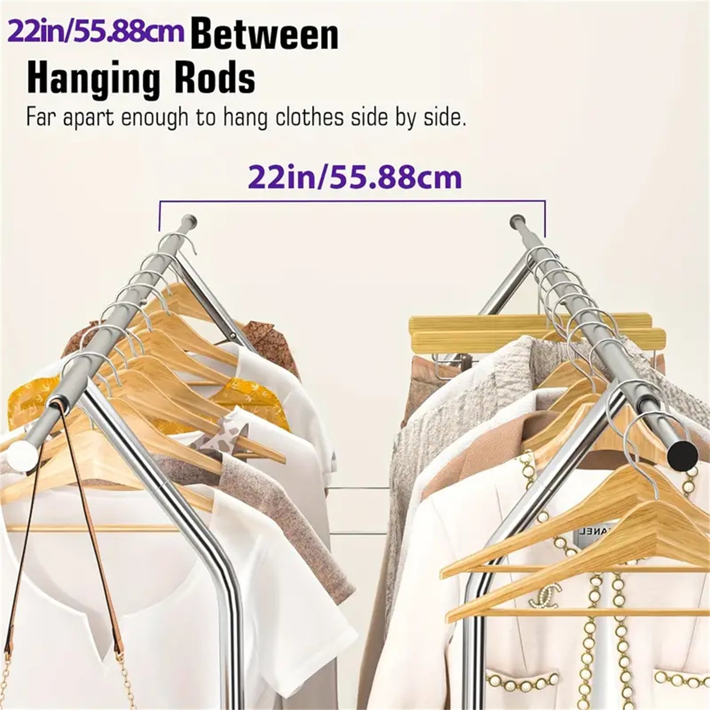 Baokaler 500 lbs Heavy Duty Garment Clothes Rack on Wheel Commercial Metal Clothes Racks Collapsible Clothing Racks for Hanging Clothes, Double Rolling Clothes Rack with Shelf, Chrome Finish